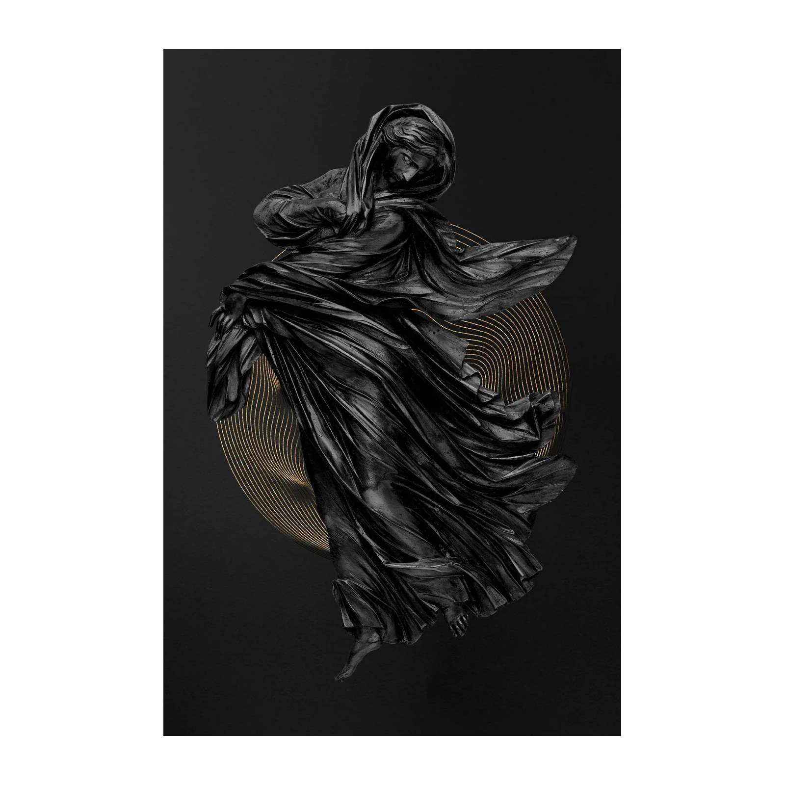 Elegant Black Angel Sculpture Wall Art