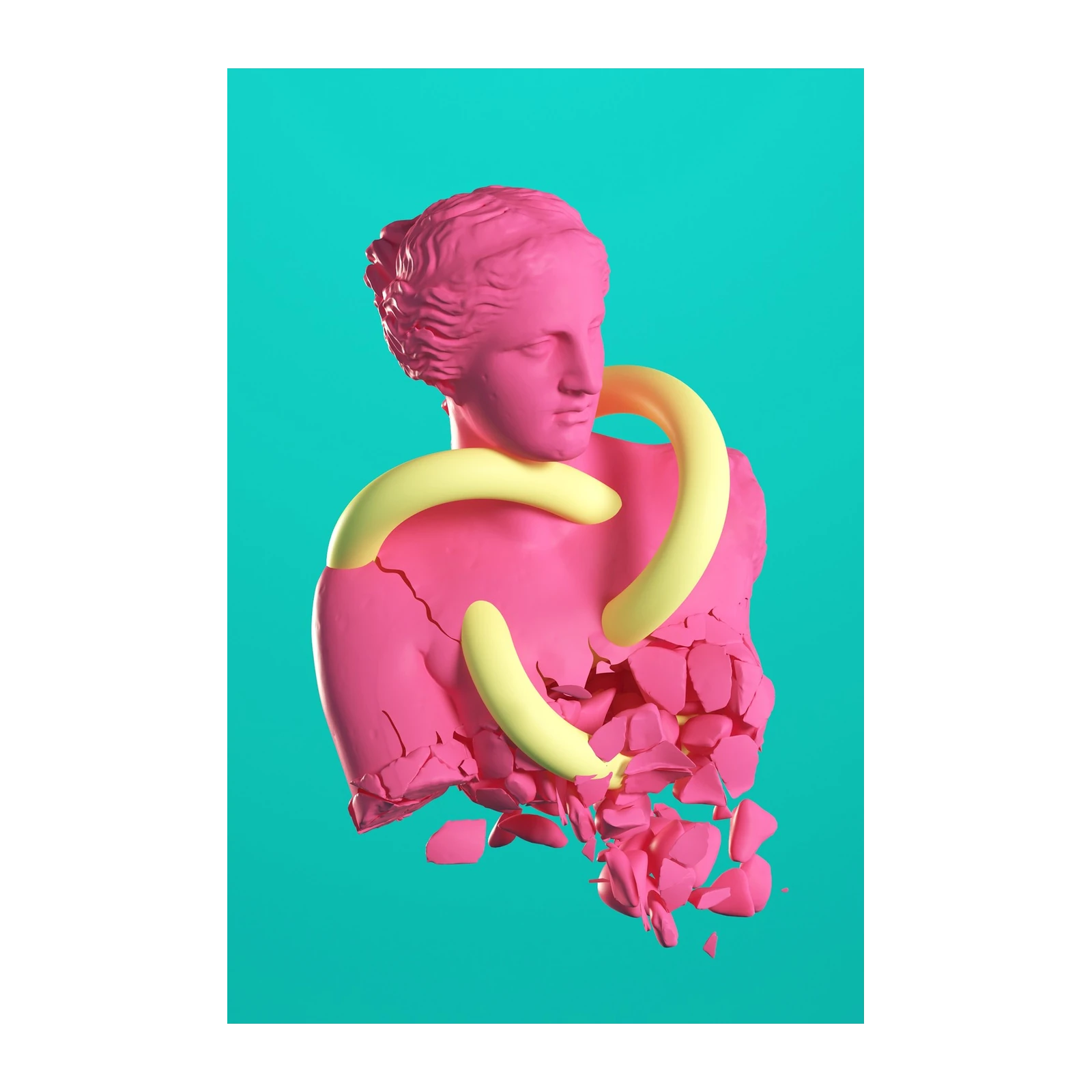 Vibrant Pink Venus Bust & Yellow Loop Wall Art