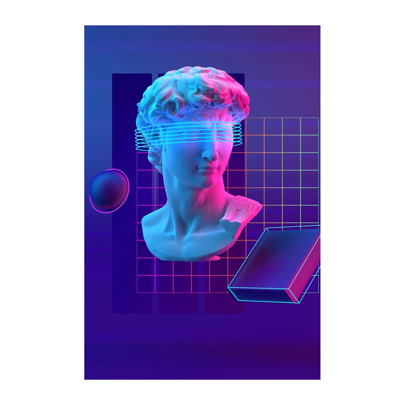 Retro Neon David Bust Wall Art