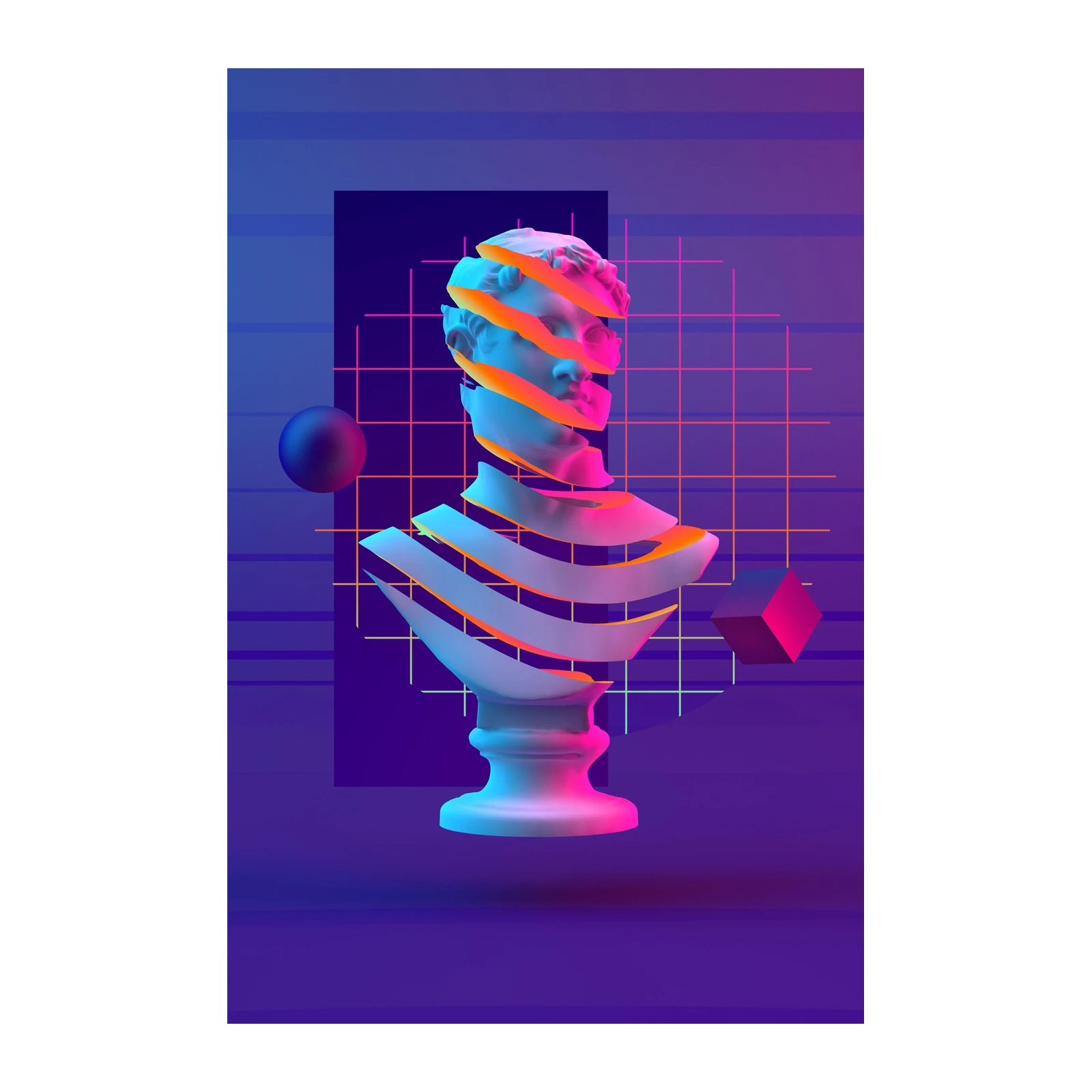 Synthwave David Bust Glitch Art Wall Art