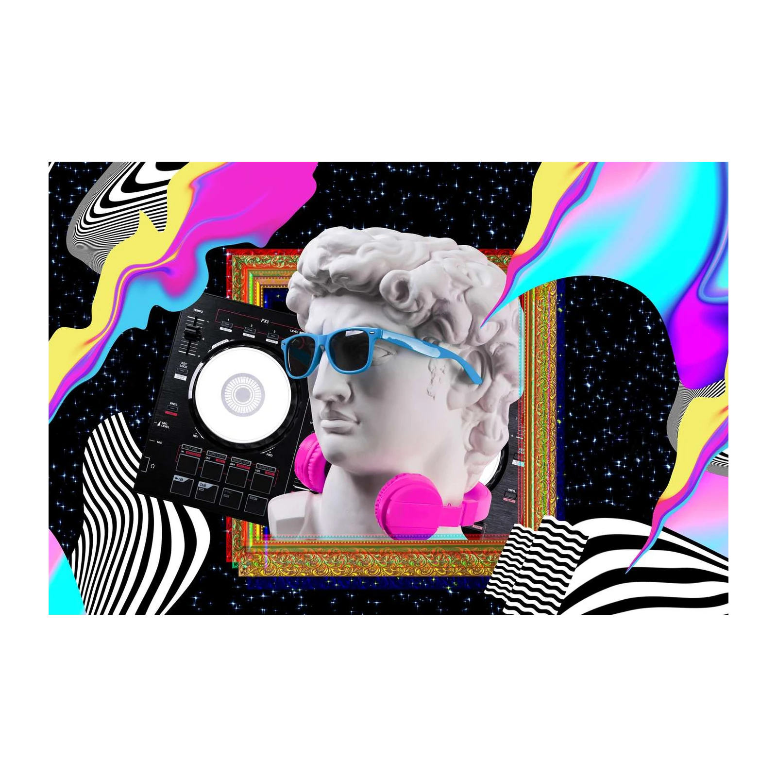 Retro DJ David Statue Neon Pop Art Wall Art