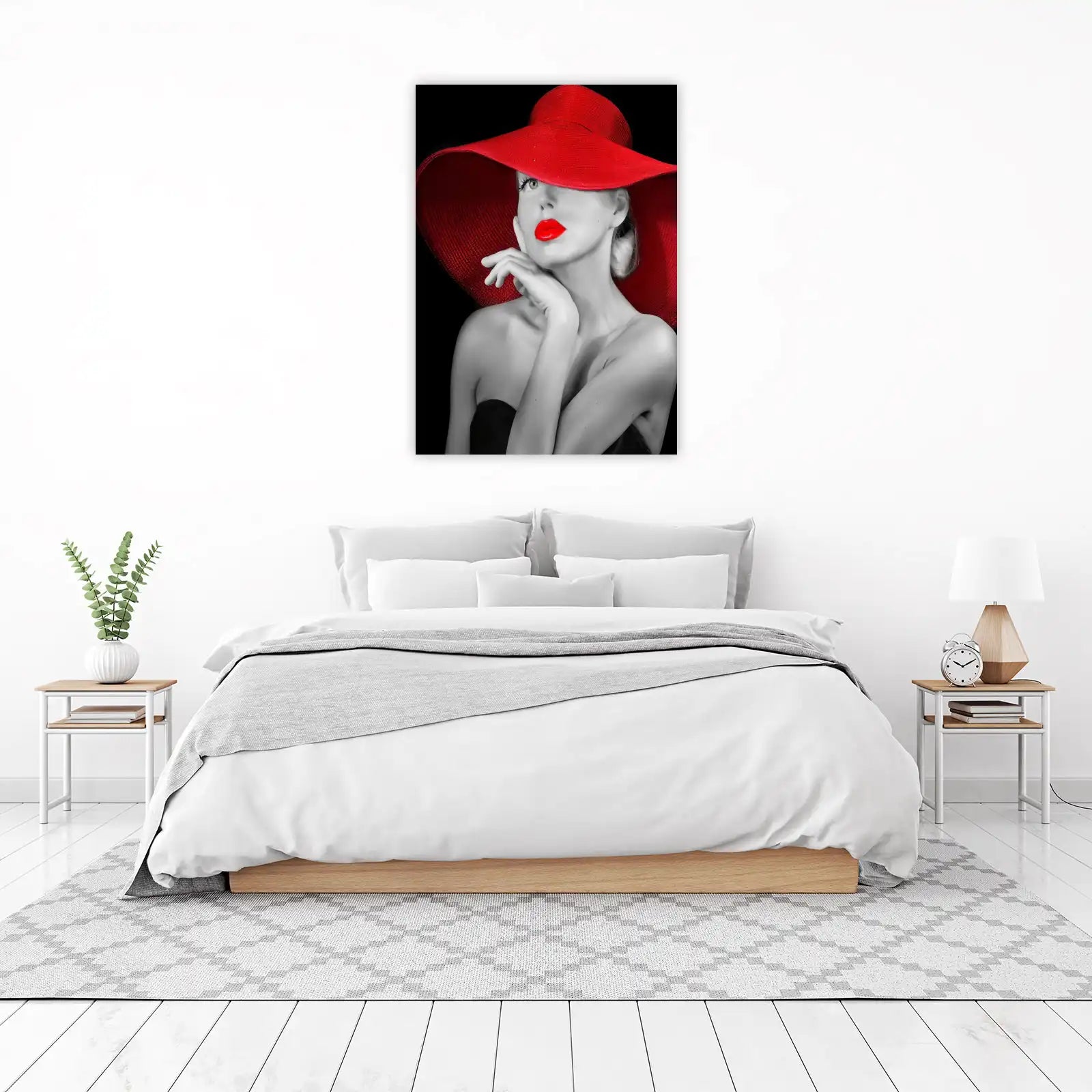 Elegant Woman Red Hat Bold Lips Wall Art