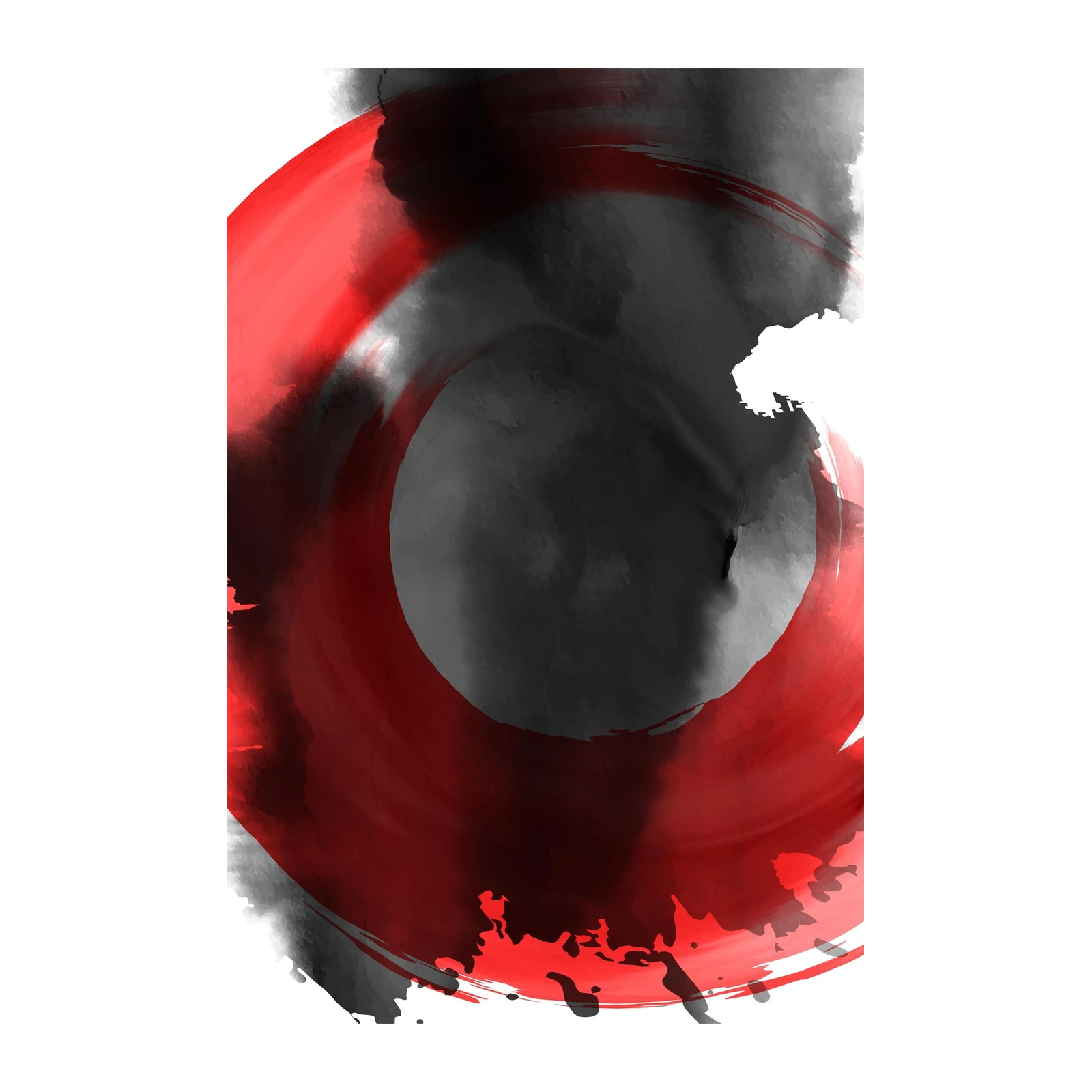 Bold Red & Black Abstract Zen Circle Wall Art