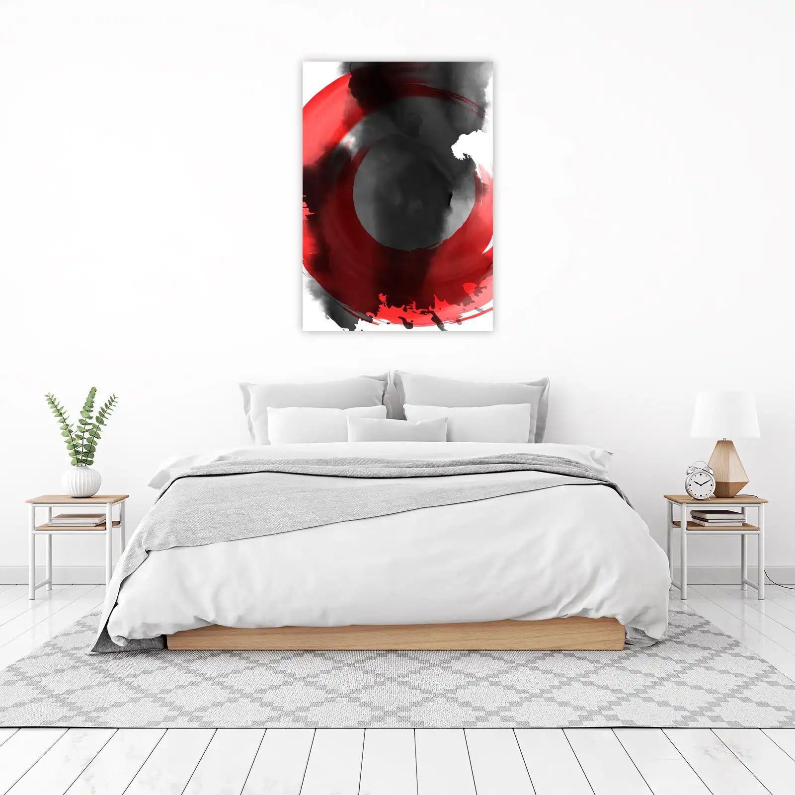 Bold Red & Black Abstract Zen Circle Wall Art