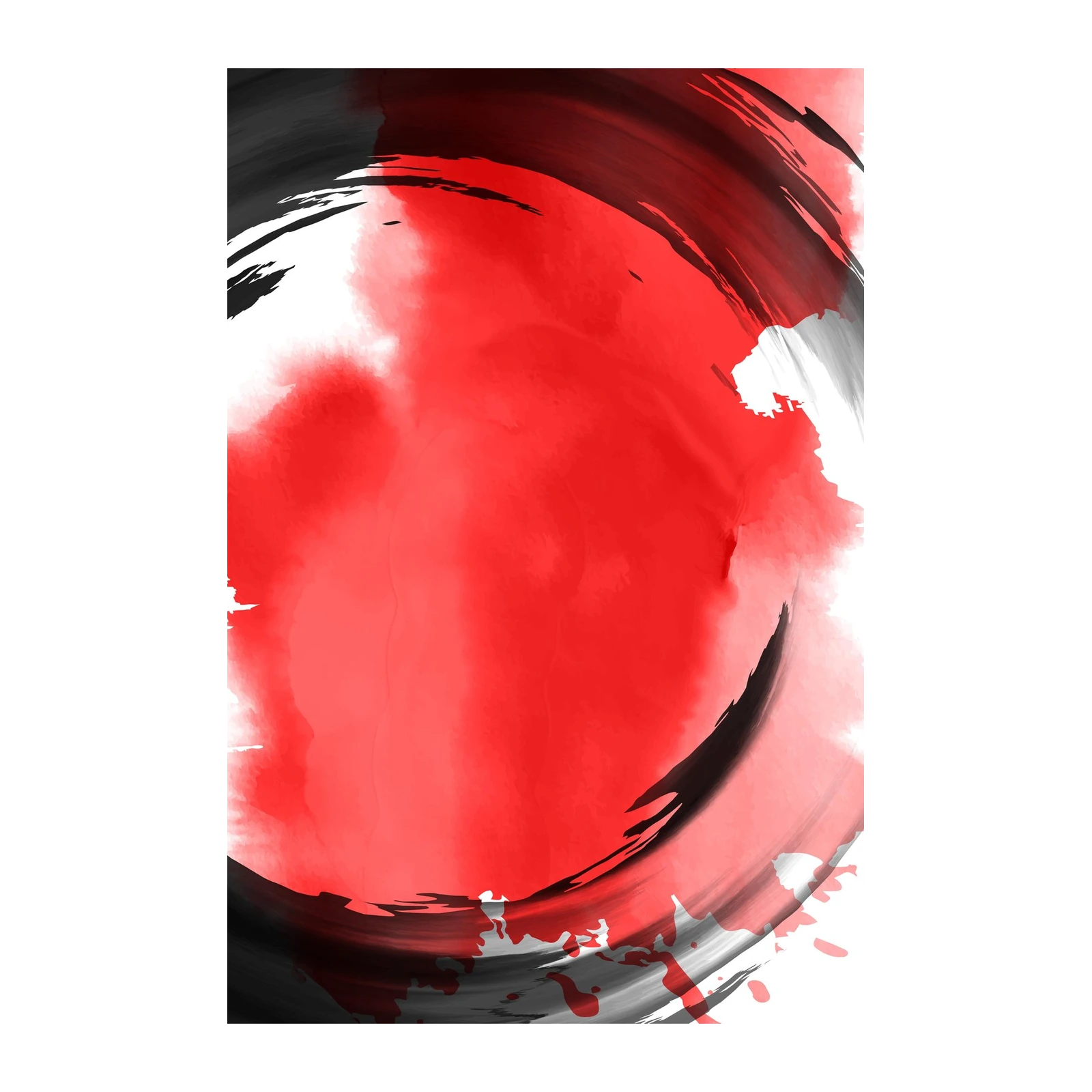 Bold Red & Black Abstract Japanese Ink Brush Stroke Wall Art
