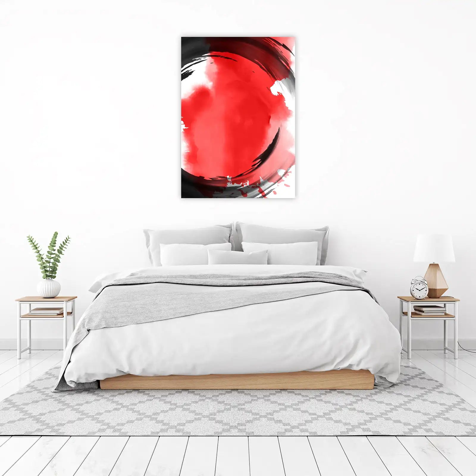 Bold Red & Black Abstract Japanese Ink Brush Stroke Wall Art