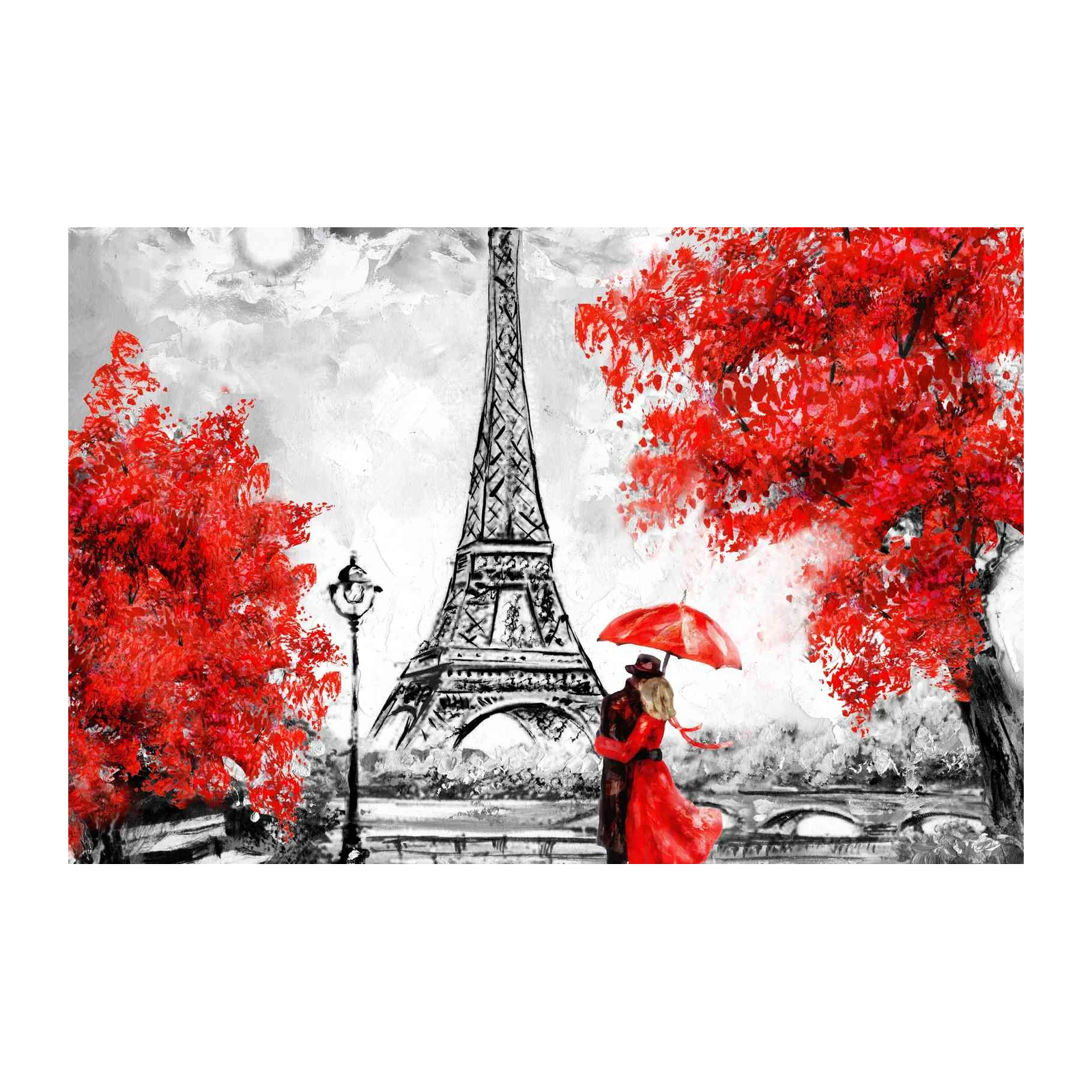 Romantic Paris Love Scene Eiffel Tower Wall Art