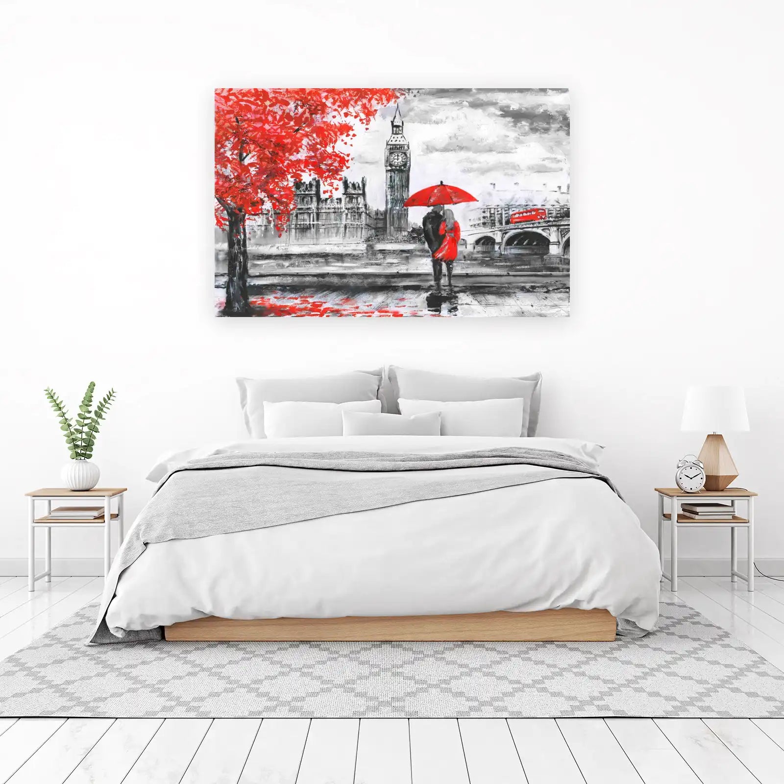 Romantic London Couple Red Umbrella Wall Art