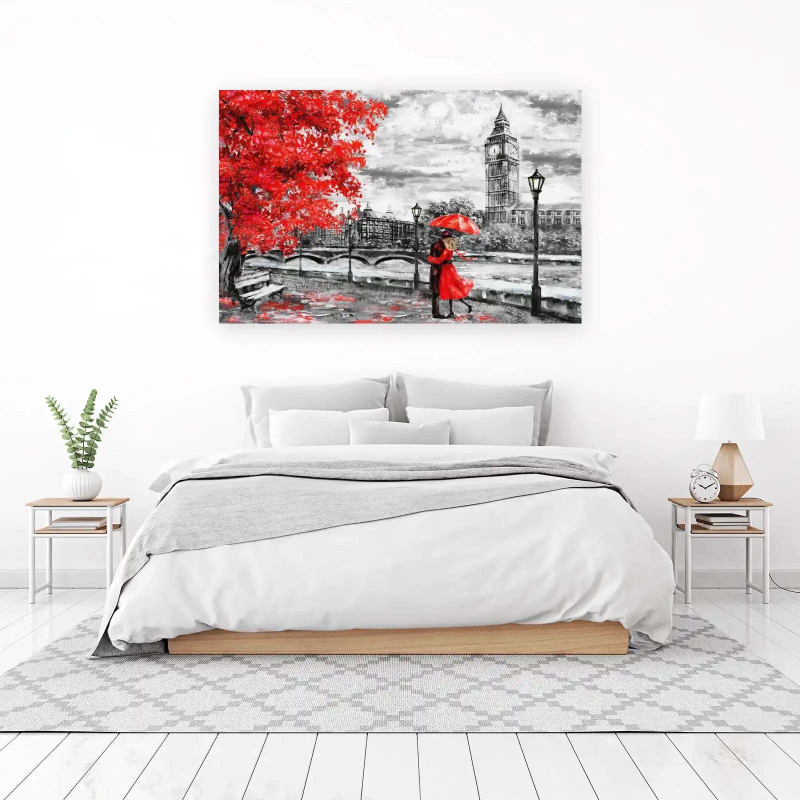 Romantic London Couple Red Tree Wall Art