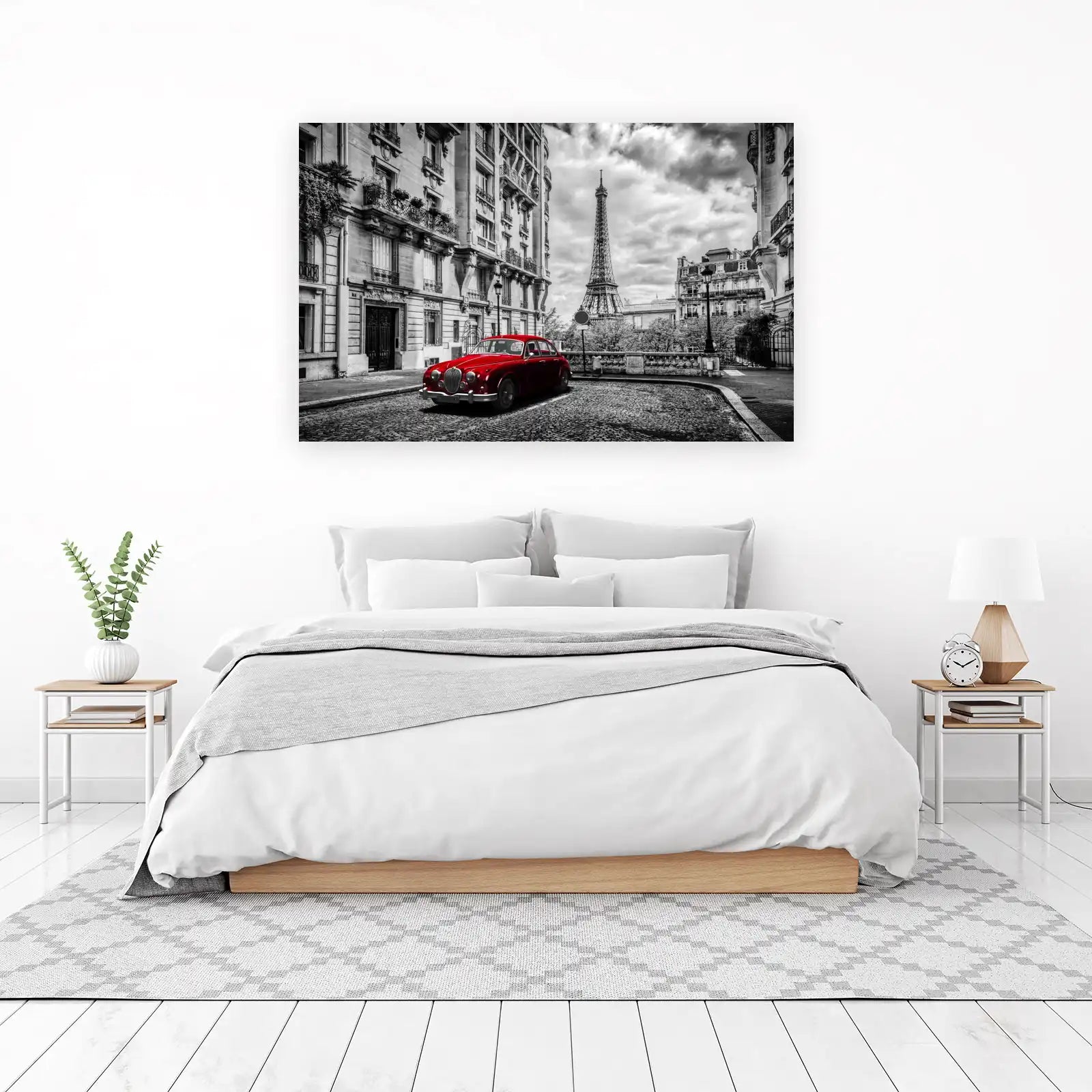 Vintage Red Car Paris Eiffel Tower Wall Art