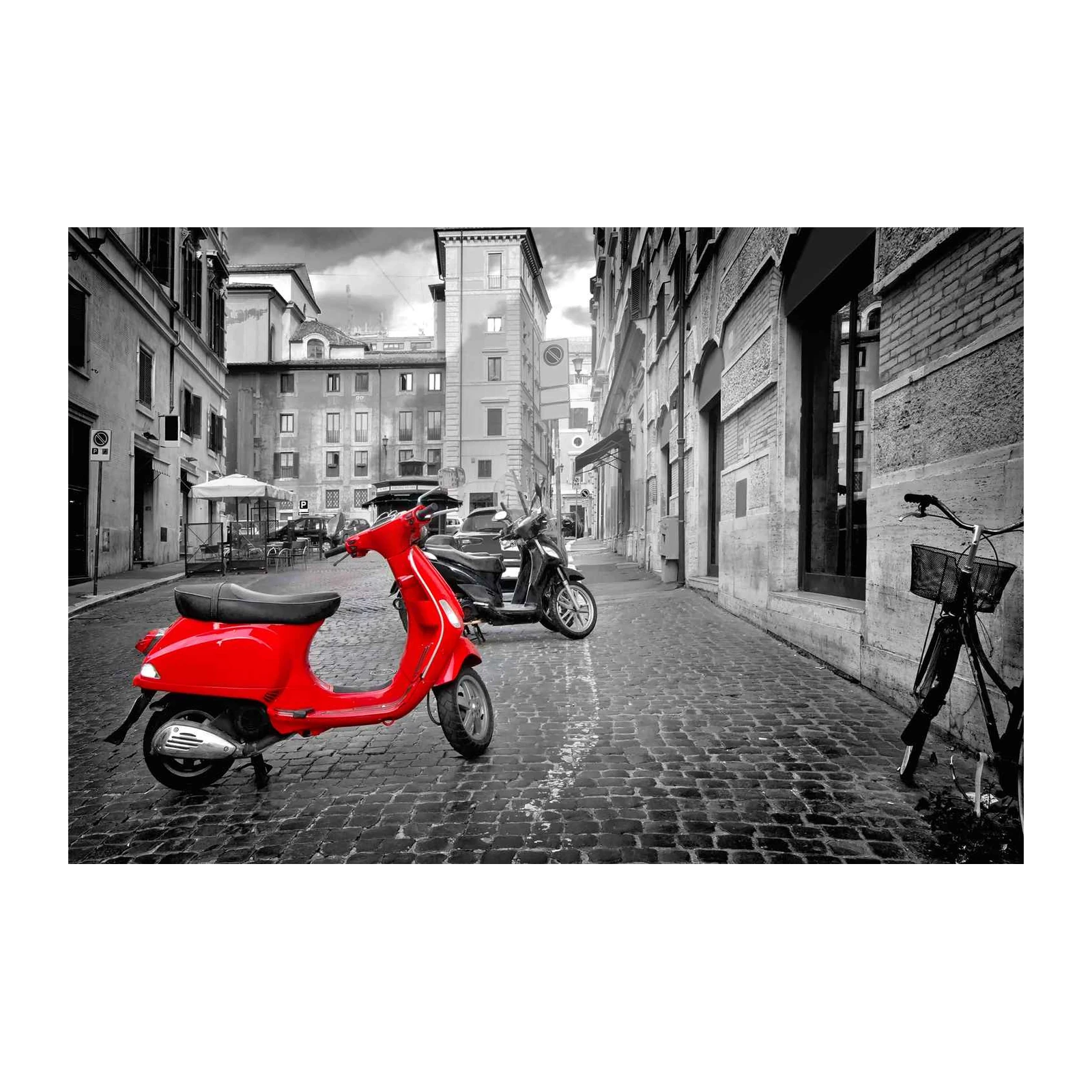 Vespa Street Scene Red Scooter Wall Art
