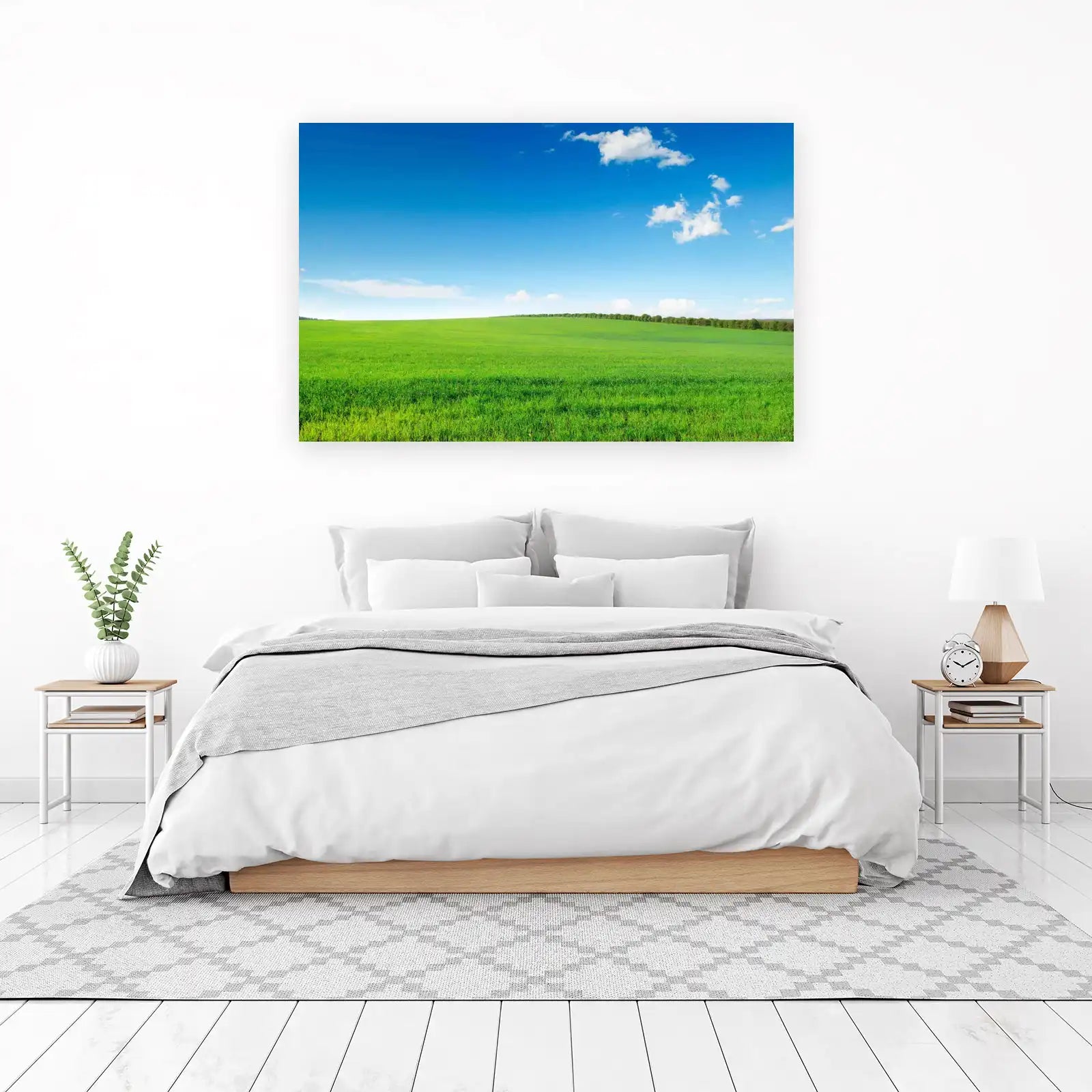 Vibrant Green Field & Blue Sky Wall Art