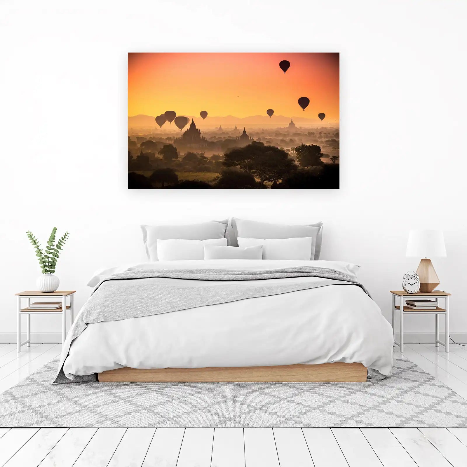 Sunrise Hot Air Balloons Over Temples Wall Art