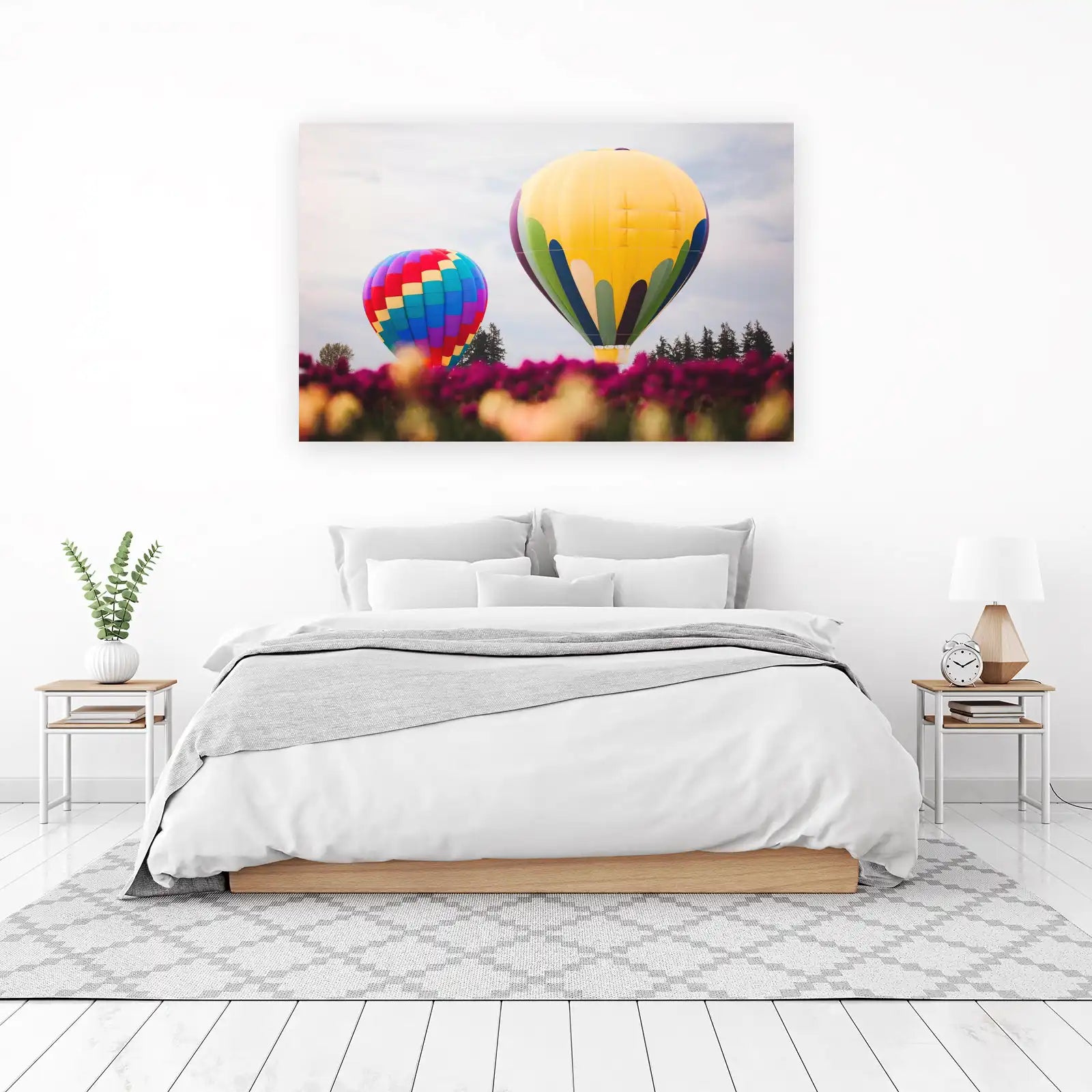Vibrant Hot Air Balloons & Flowers Wall Art