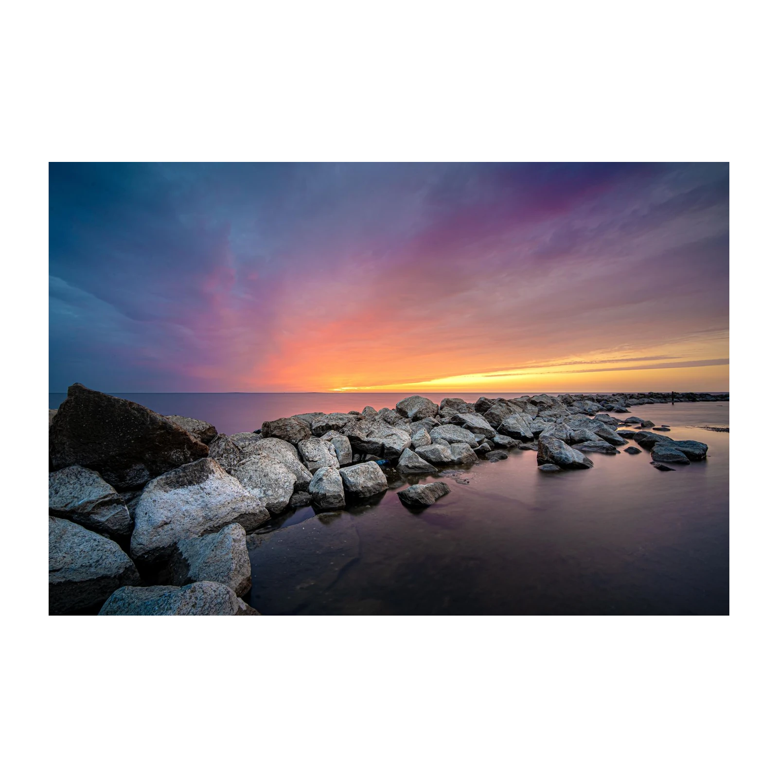 Serene Sunset Beach Rocks Wall Art