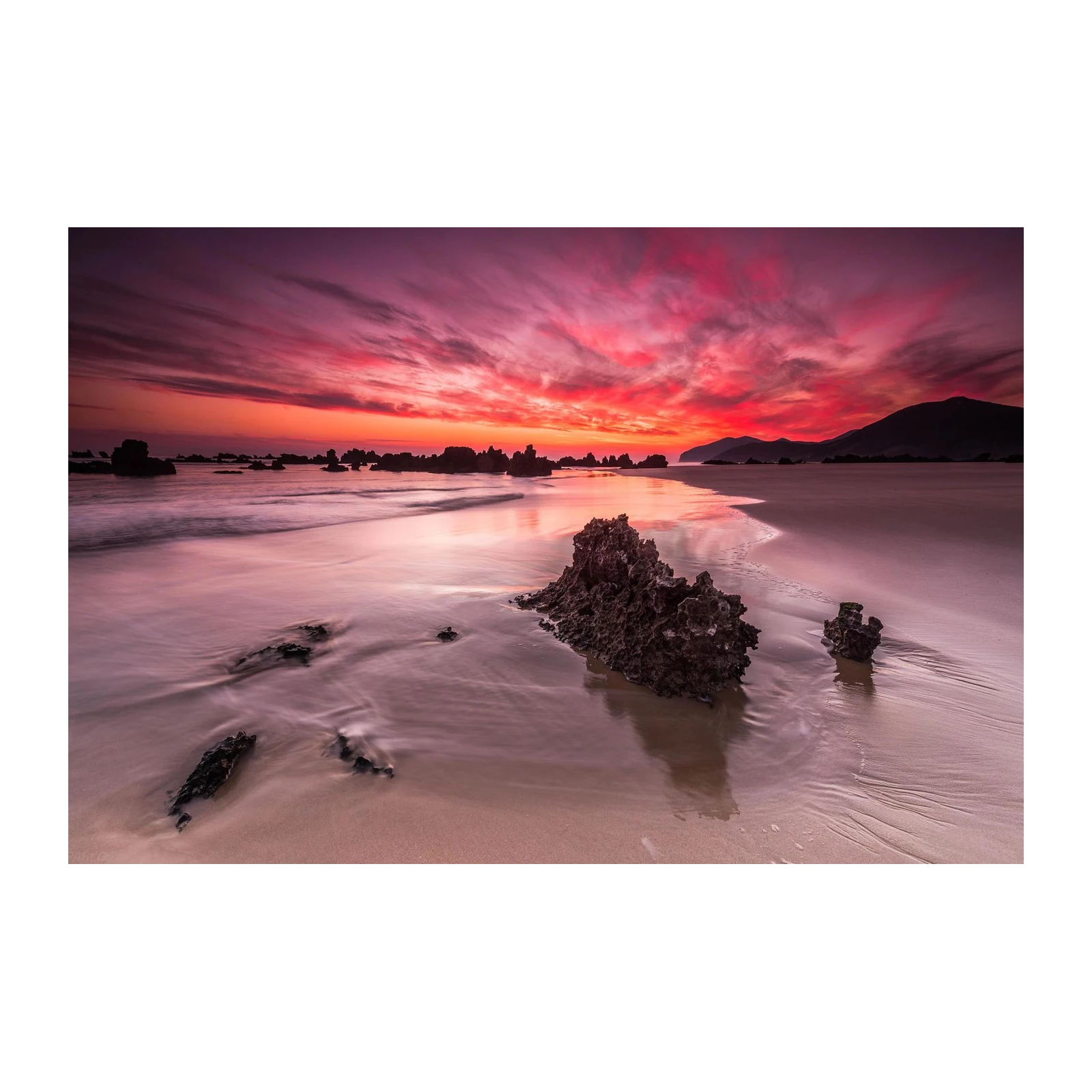 Dramatic Sunset Beach Rocks Wall Art