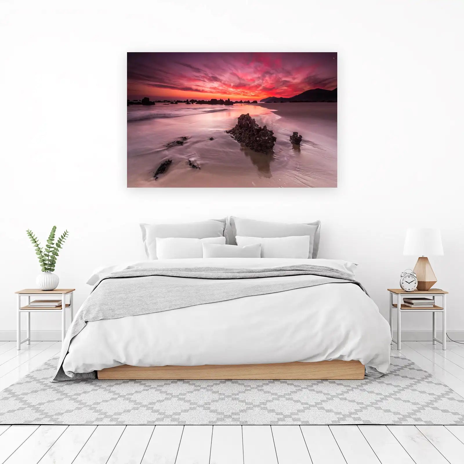 Dramatic Sunset Beach Rocks Wall Art