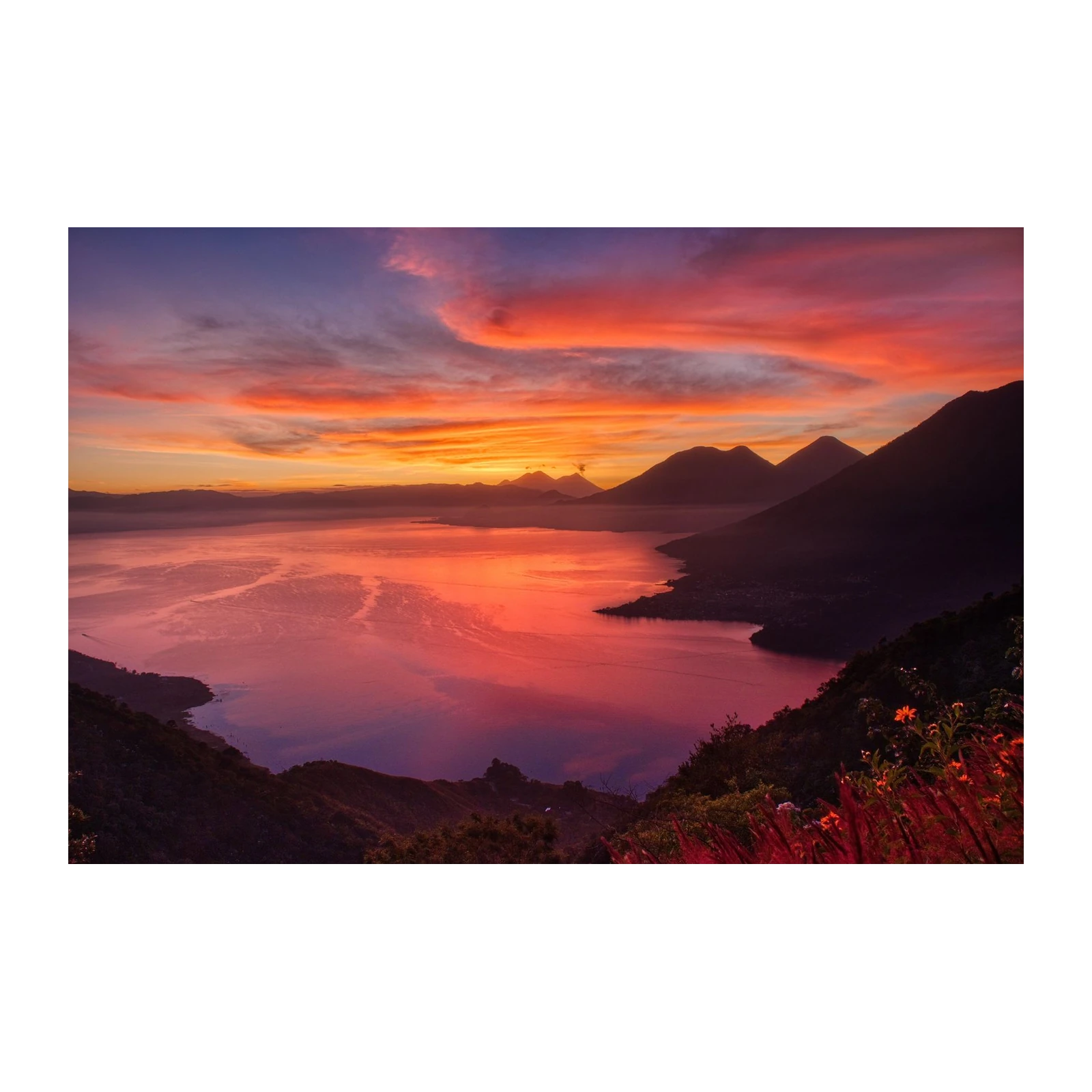 Vibrant Sunset Lake Mountain Wall Art