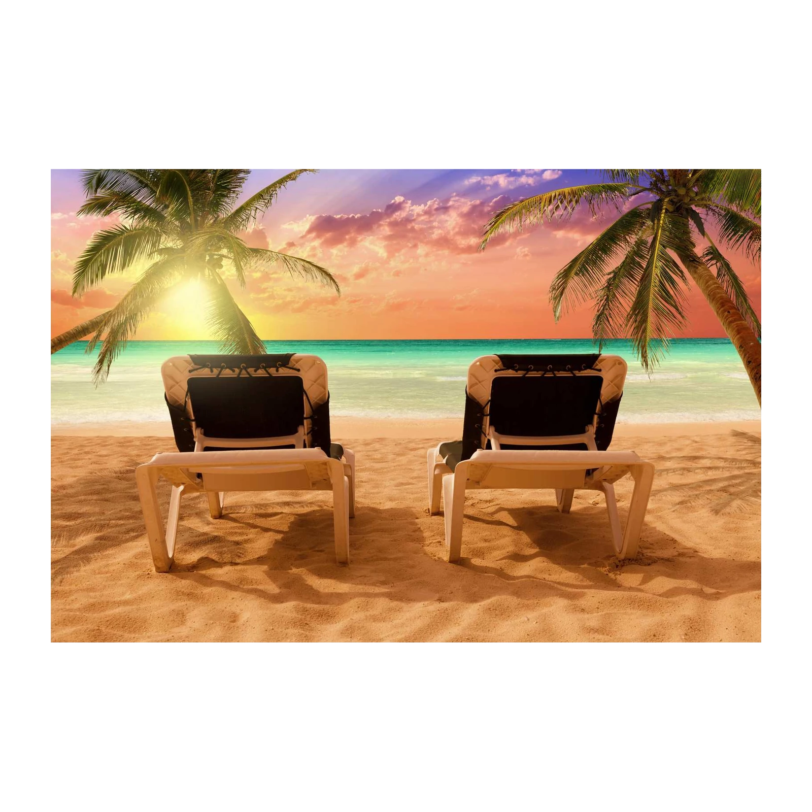 Tropical Sunset Beach Chairs Wall Art