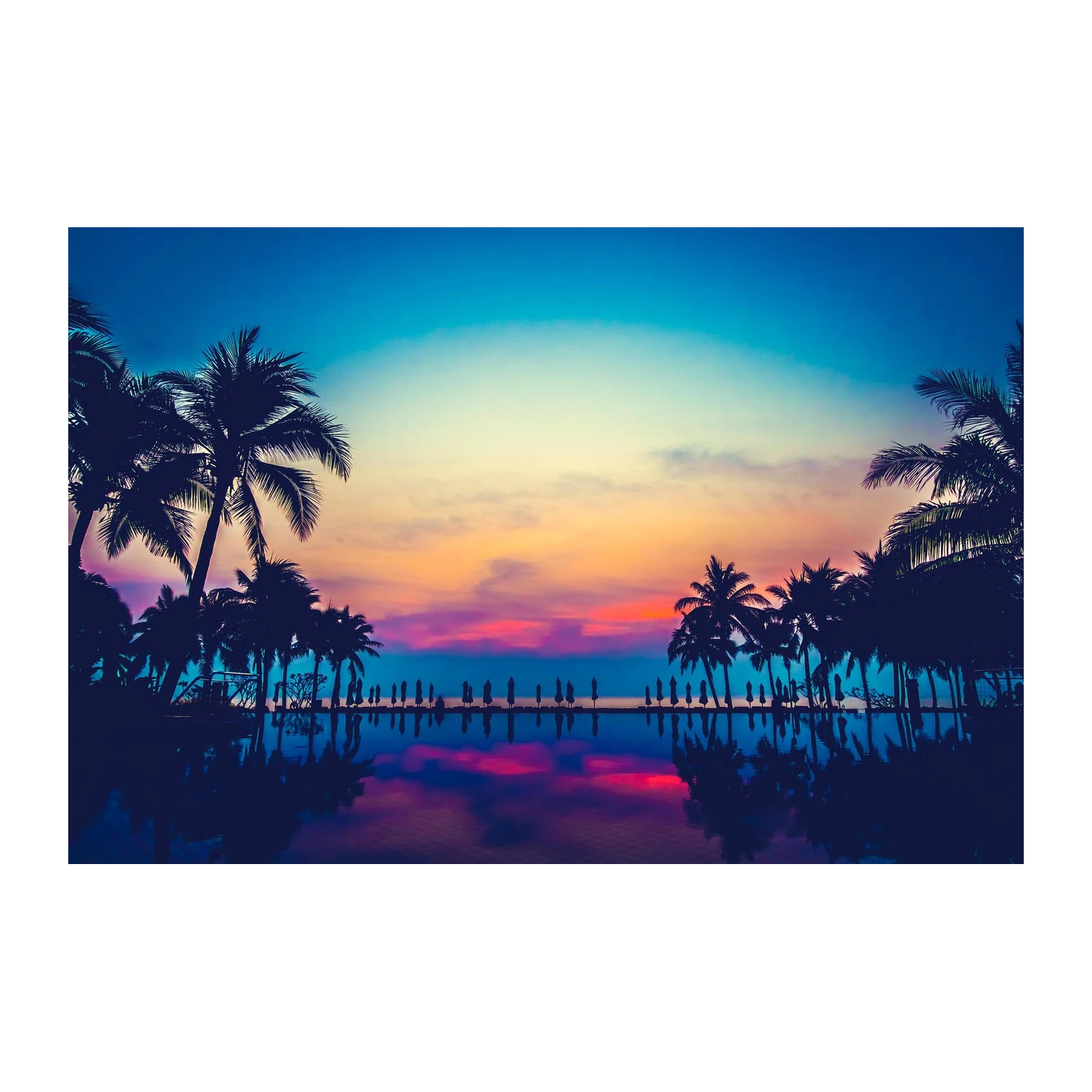 Tropical Sunset Poolside Palm Trees Wall Art