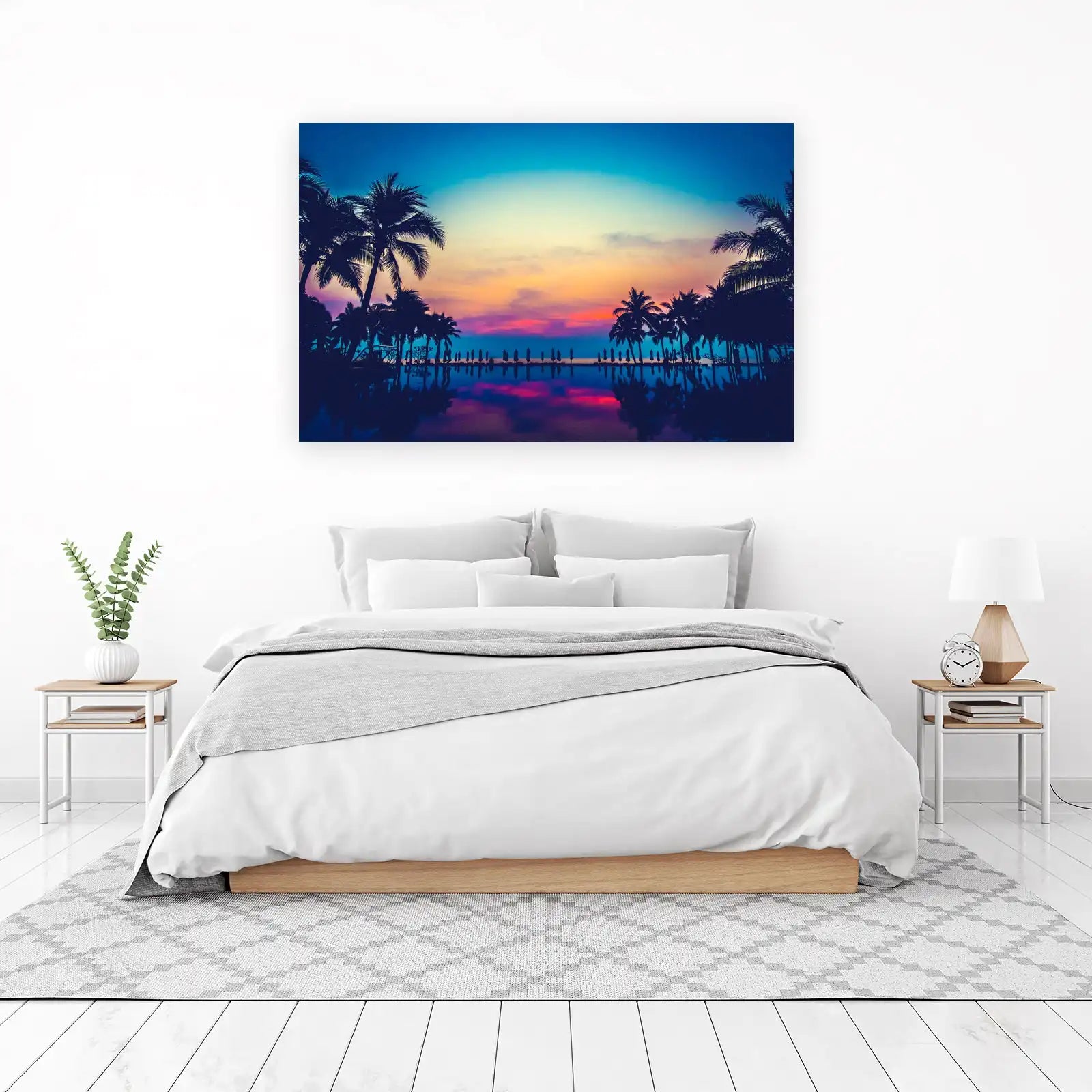Tropical Sunset Poolside Palm Trees Wall Art