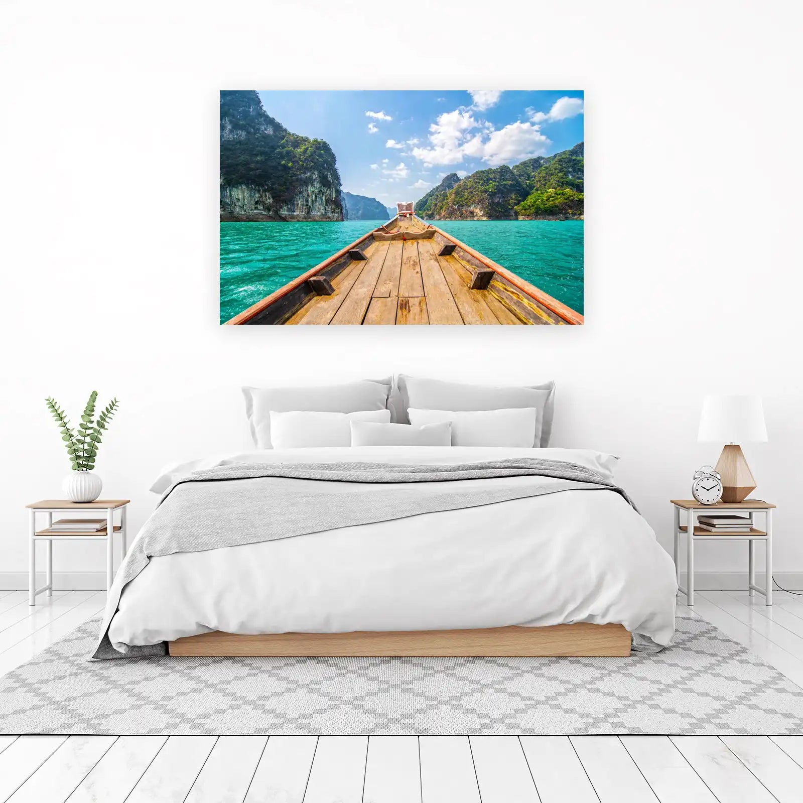 Tranquil Teal Waters Boat Ride Wall Art