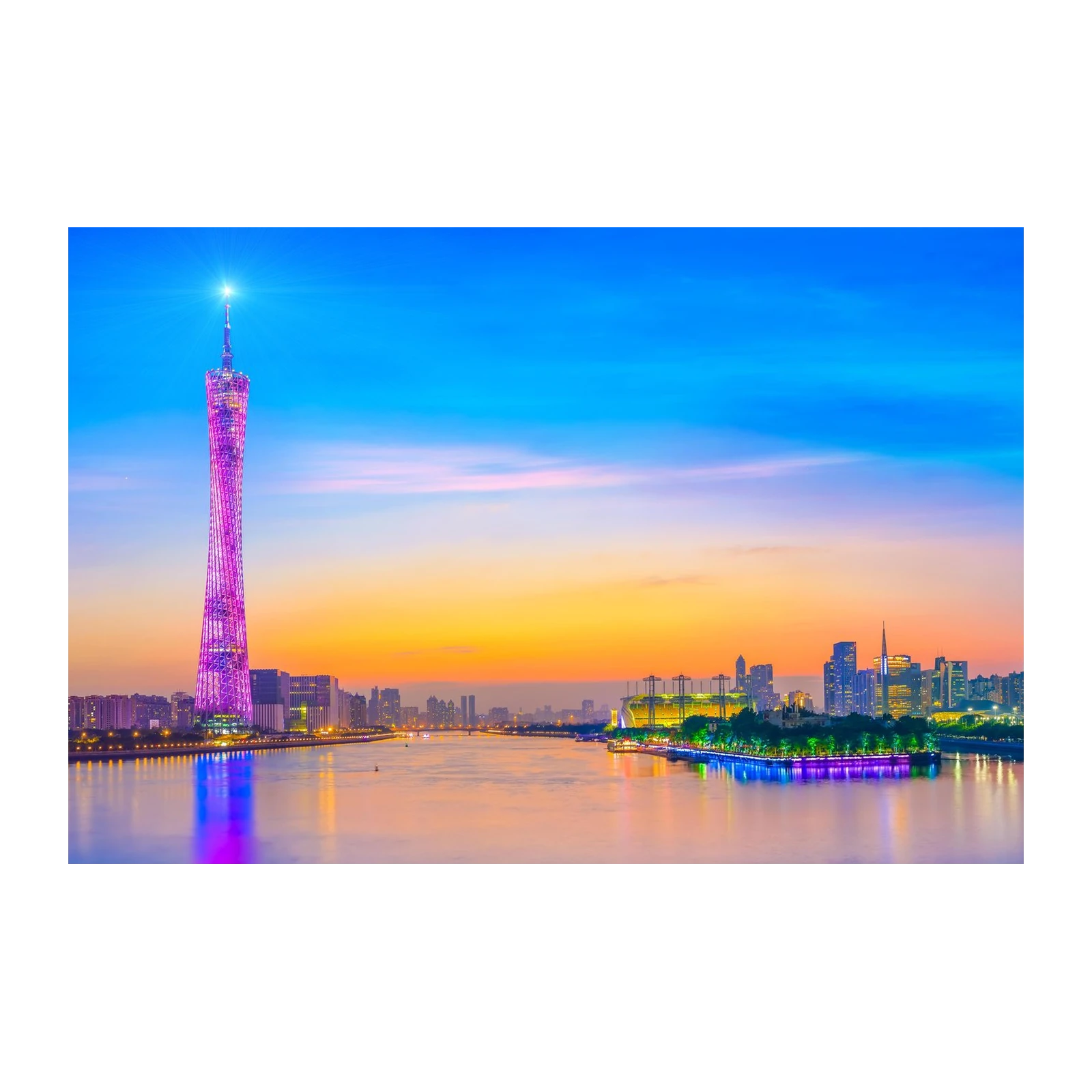 Vibrant Cityscape Sunset Tower Wall Art