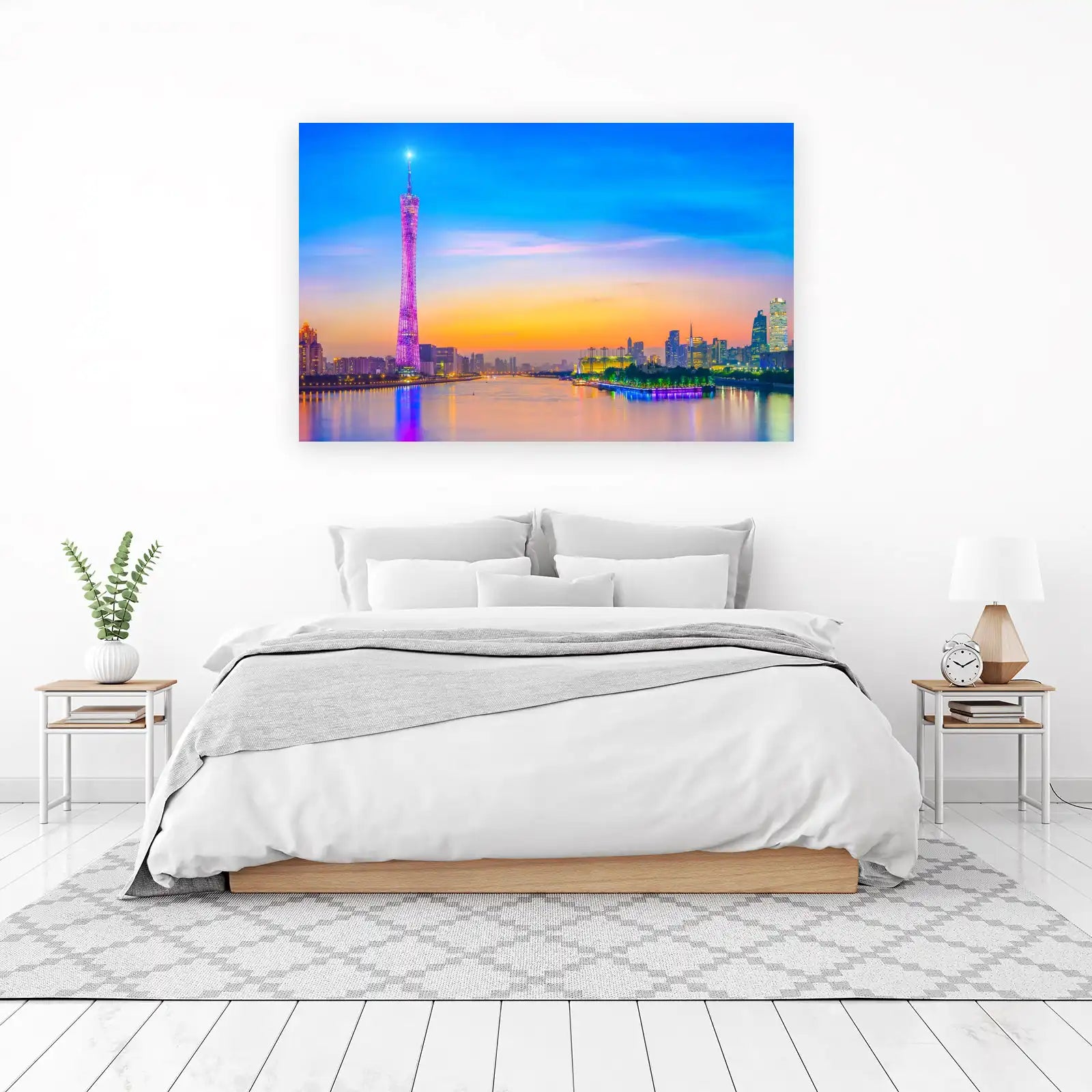 Vibrant Cityscape Sunset Tower Wall Art