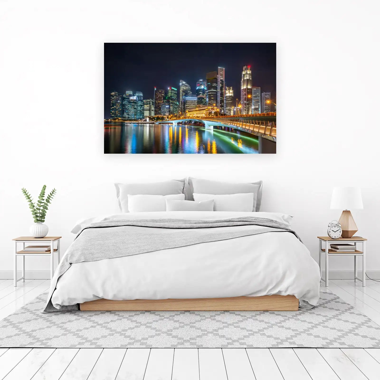Modern City Skyline Night Singapore Wall Art