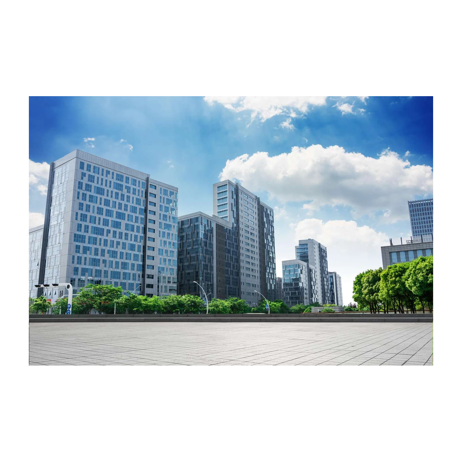 Modern Cityscape with Clouds Wall Art