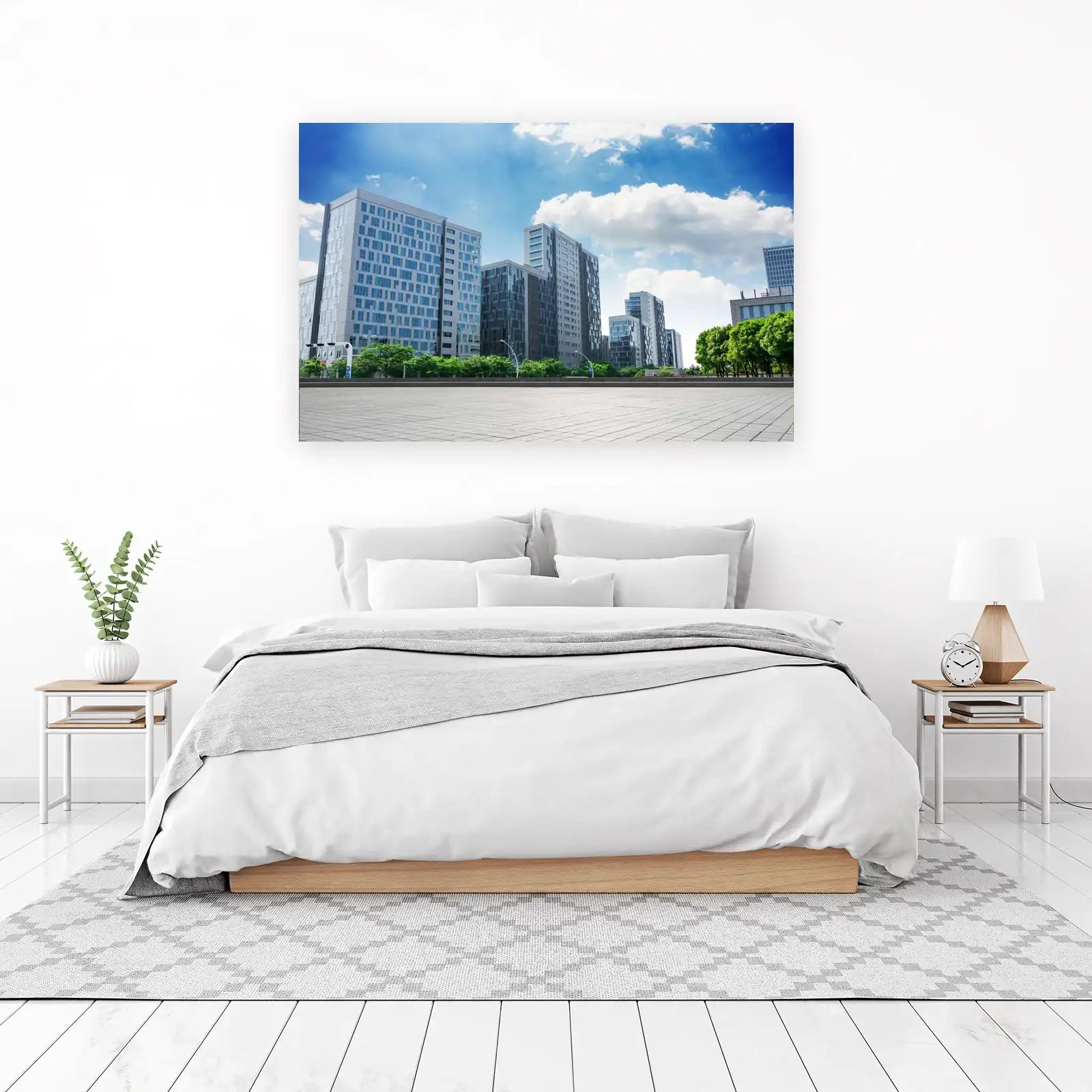 Modern Cityscape with Clouds Wall Art