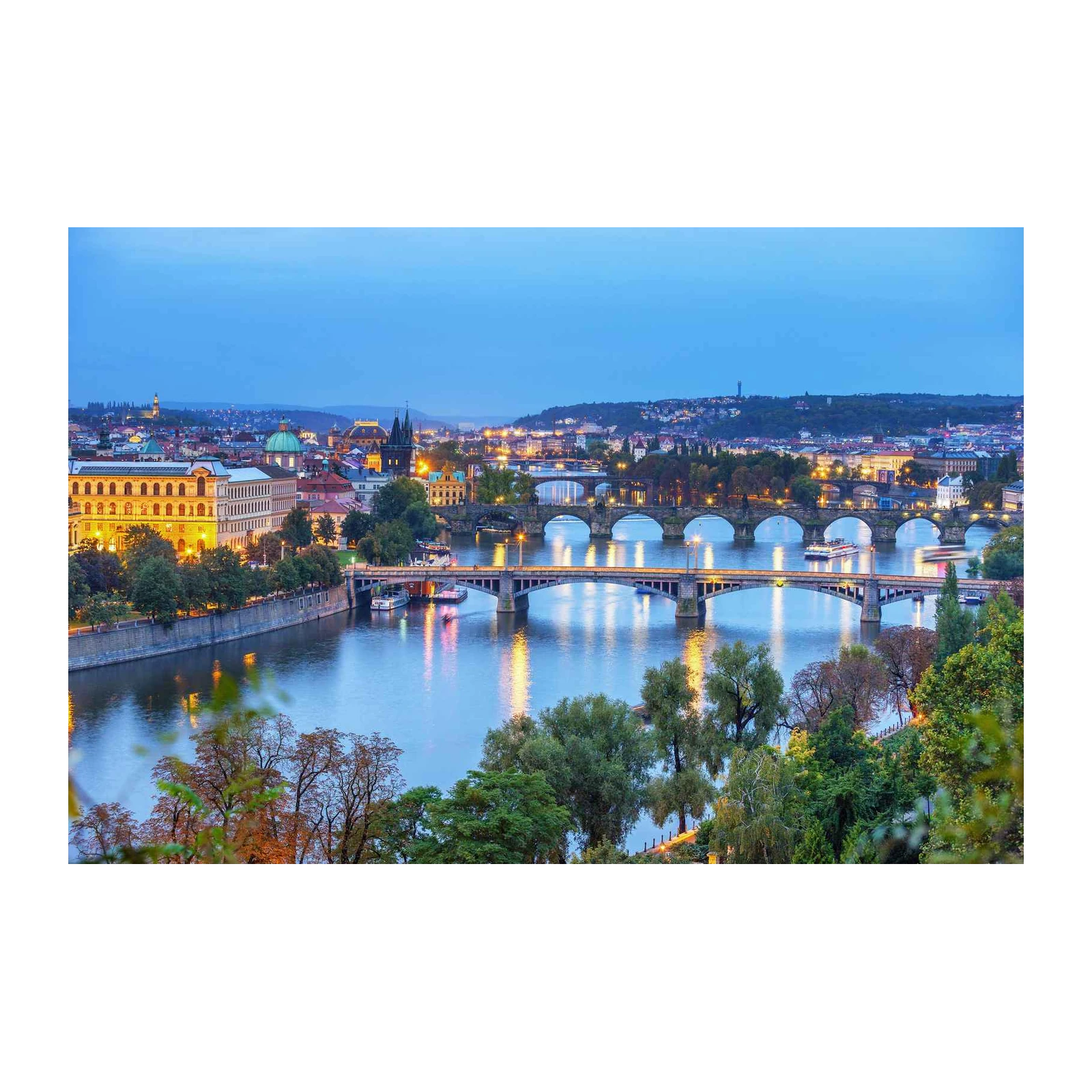 Prague Evening Skyline Bridge View Wall Art