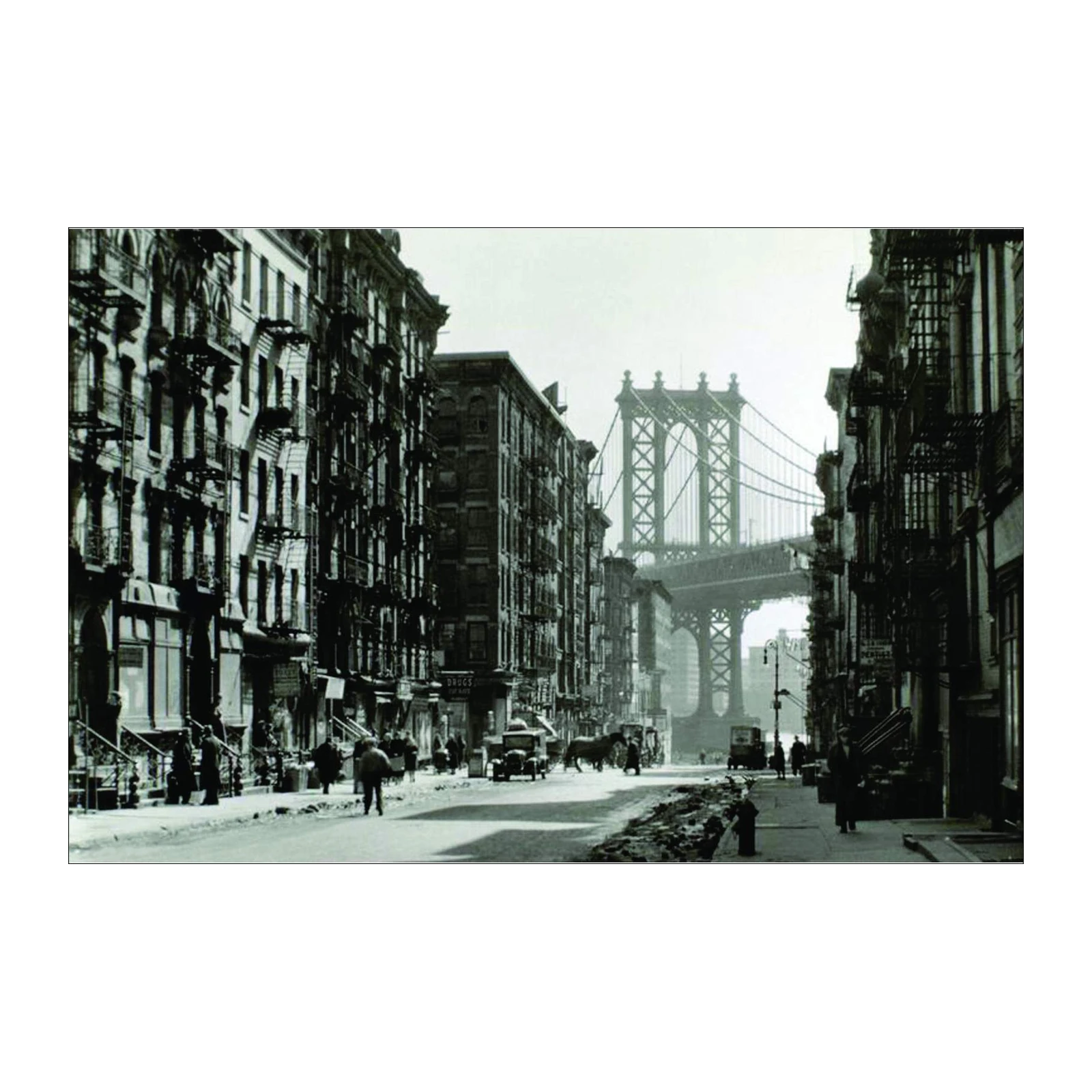 Vintage NYC Street Scene Manhattan Bridge Wall Art