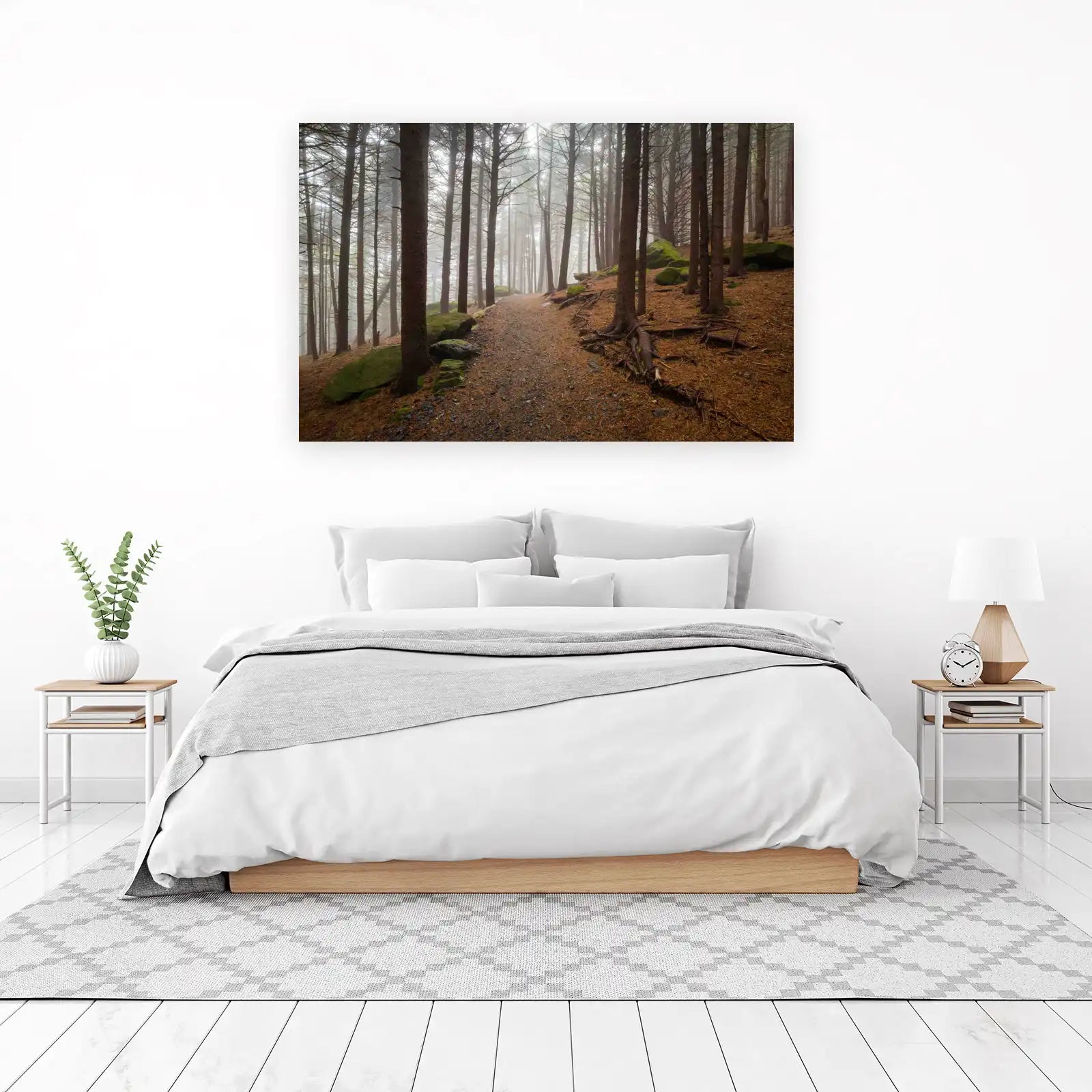 Misty Forest Path Mountain Landscape Wall Art