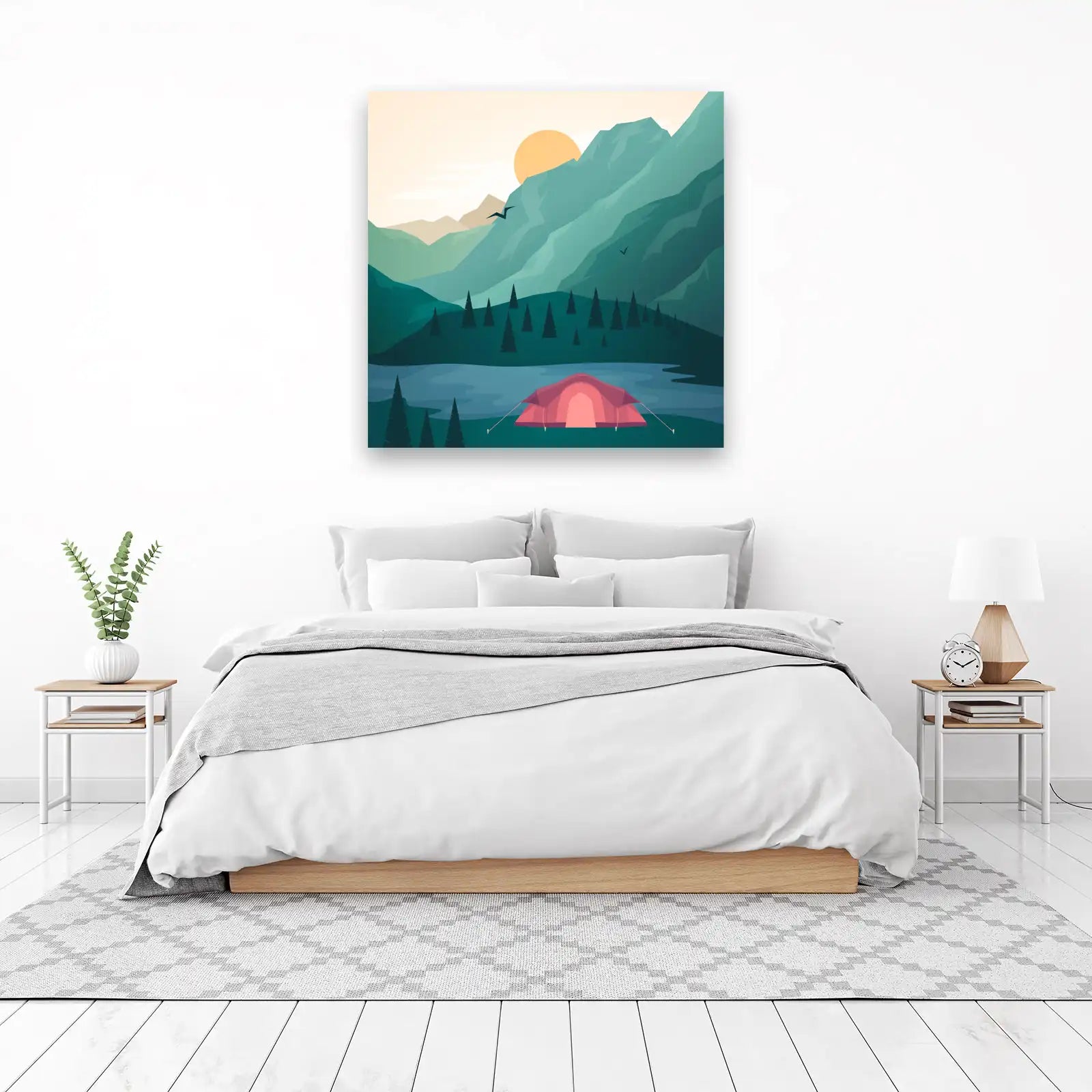 Serene Mountain Lake Camping Landscape Wall Art