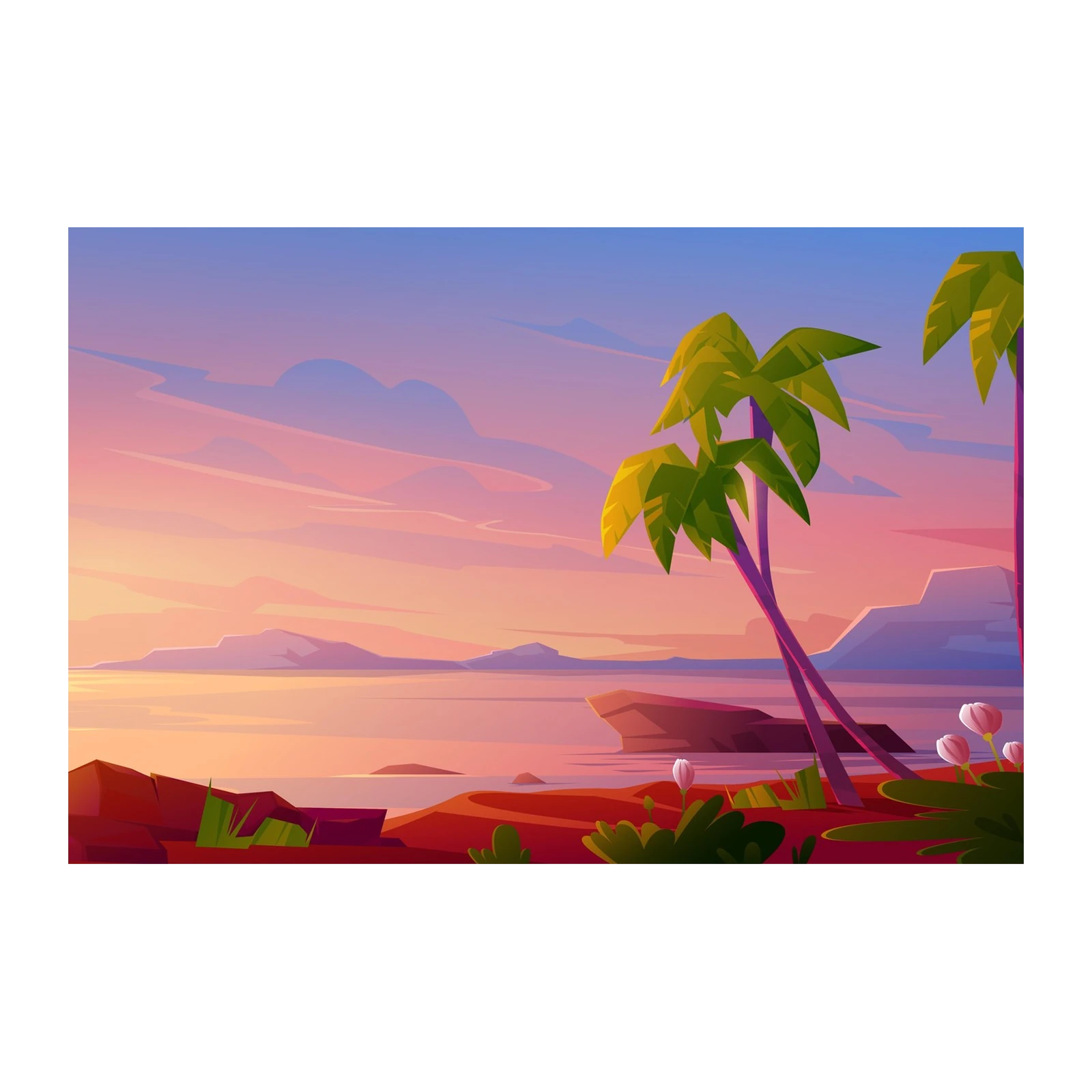 Tropical Sunset Palm Beach Wall Art