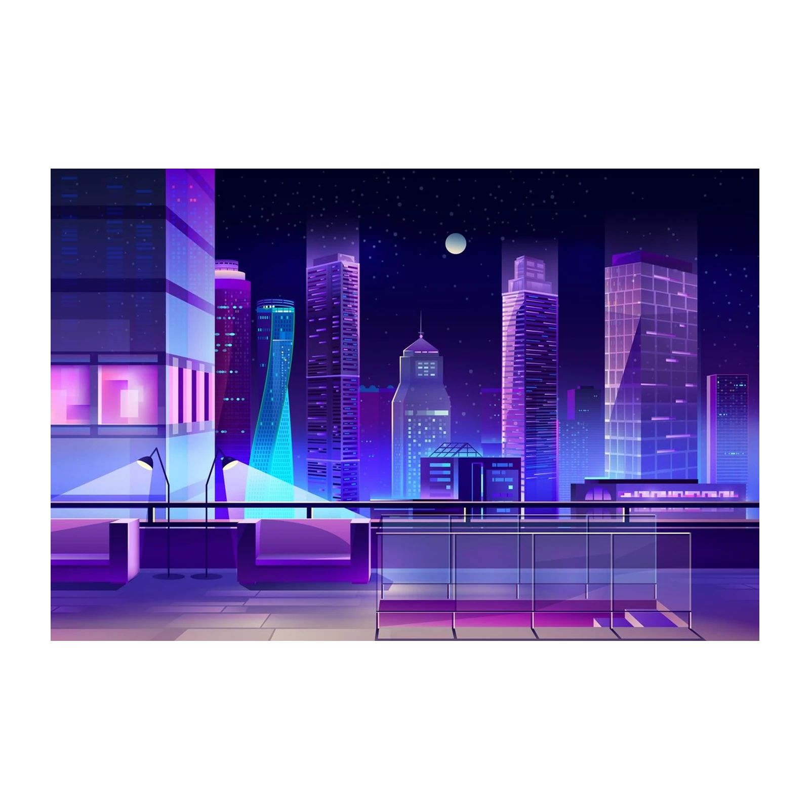 Neon Cityscape Night View Wall Art