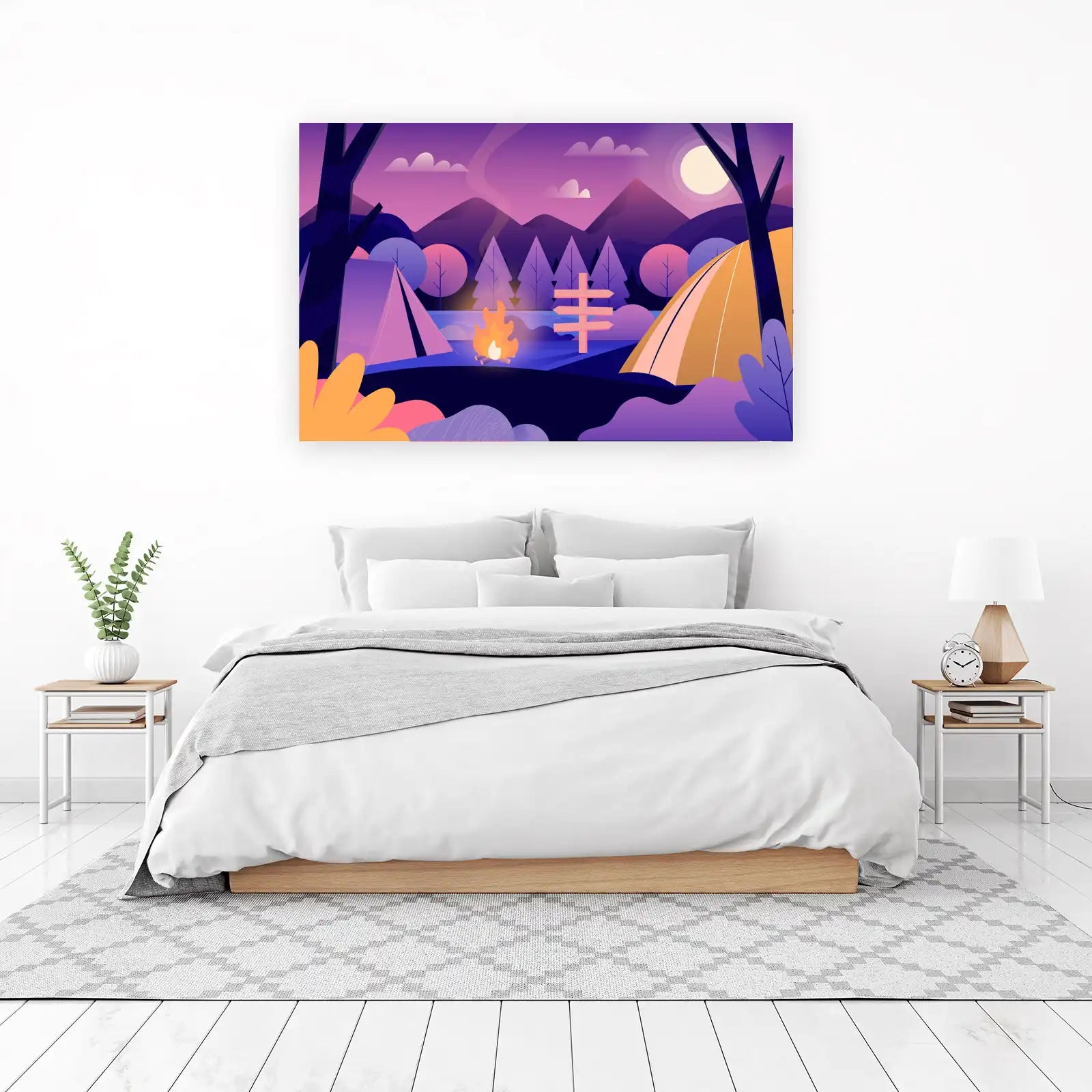 Vibrant Lakeside Camping Sunset Wall Art
