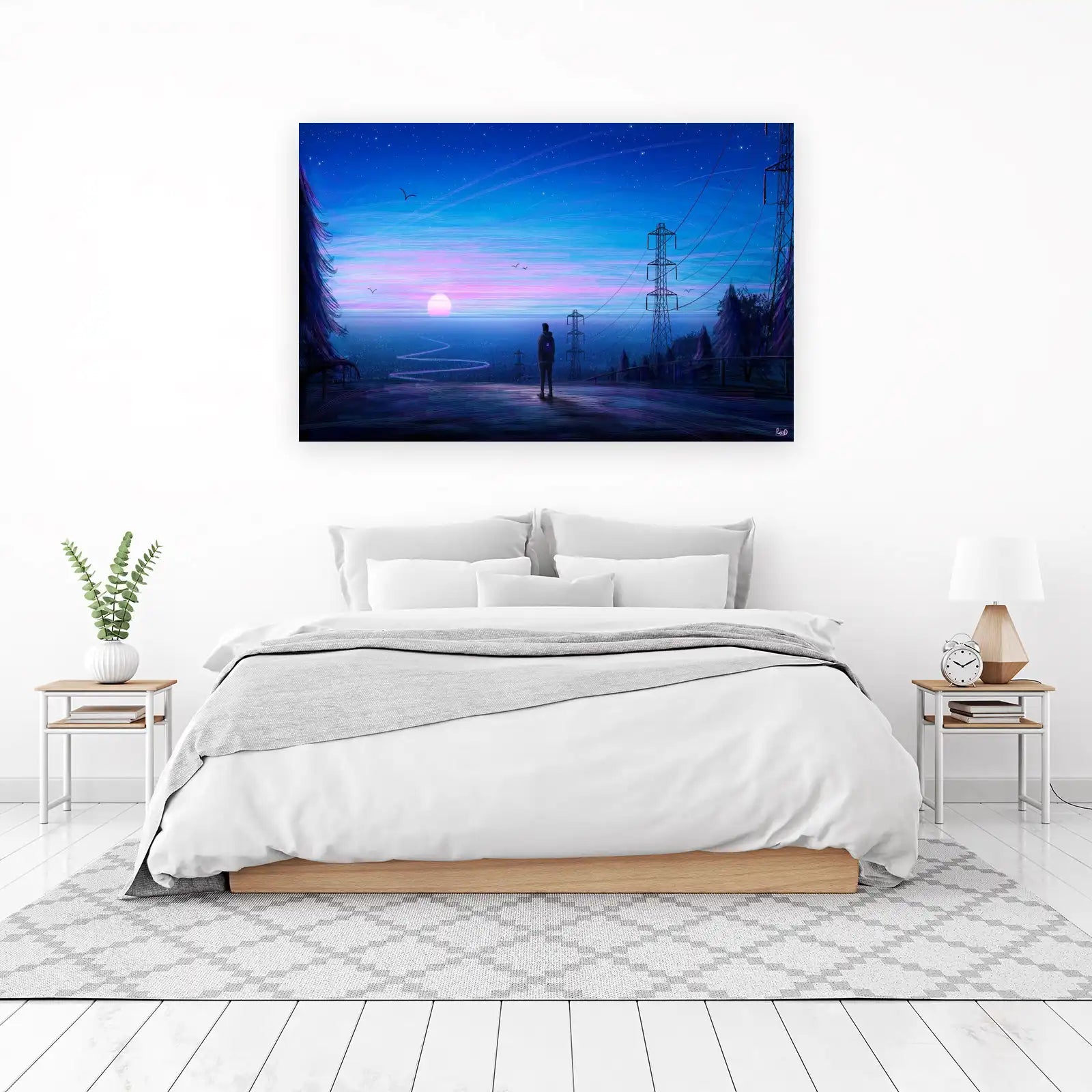 Synthwave Sunset & Powerline Landscape Wall Art