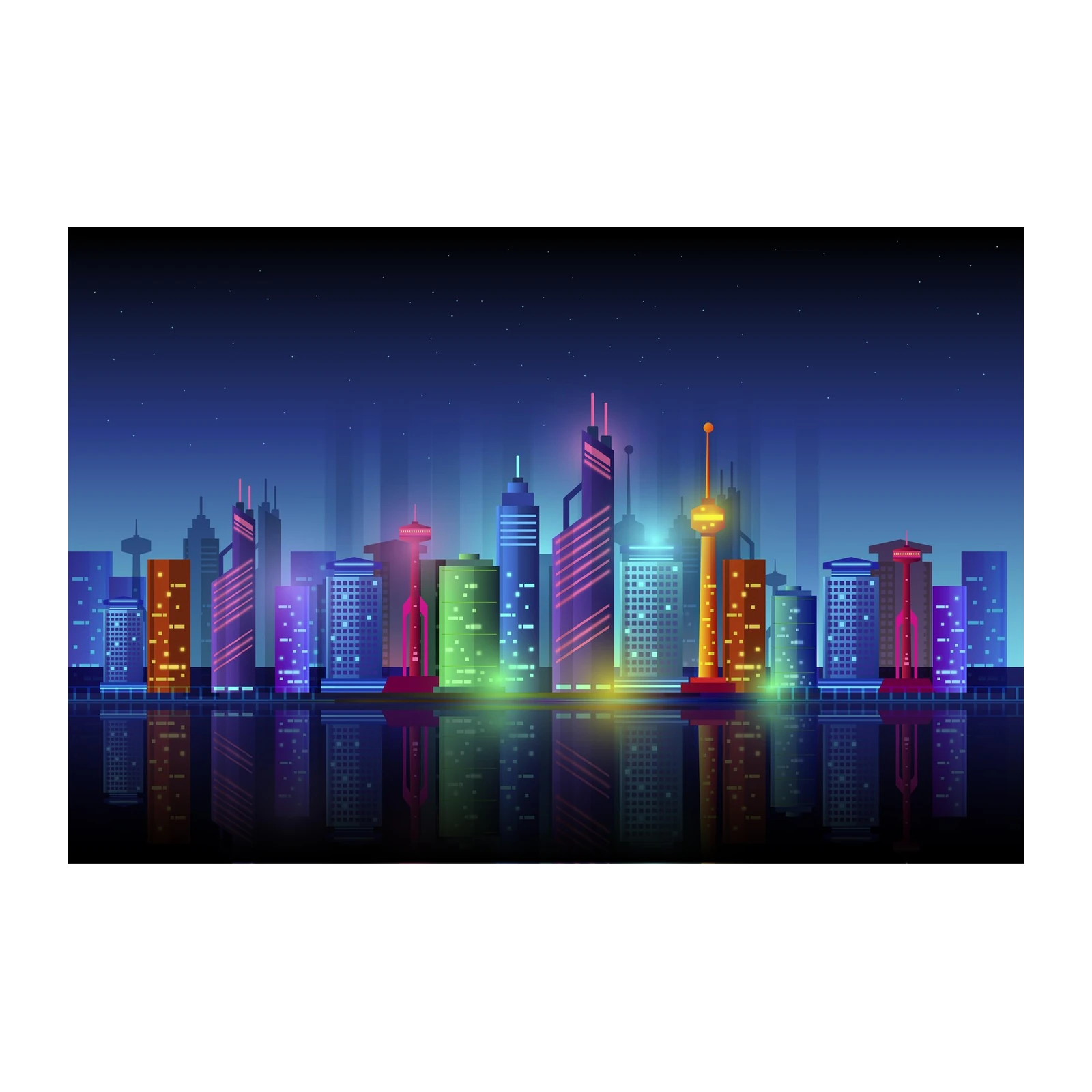 Neon City Skyline Geometric Wall Art