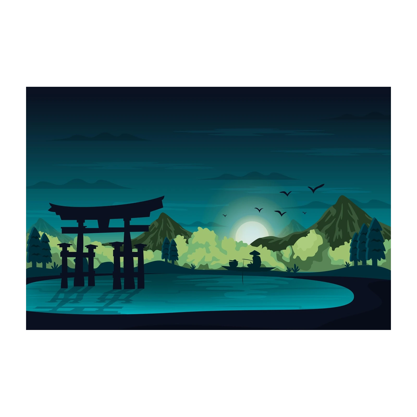Serene Torii Gate & Sunset Zen Wall Art