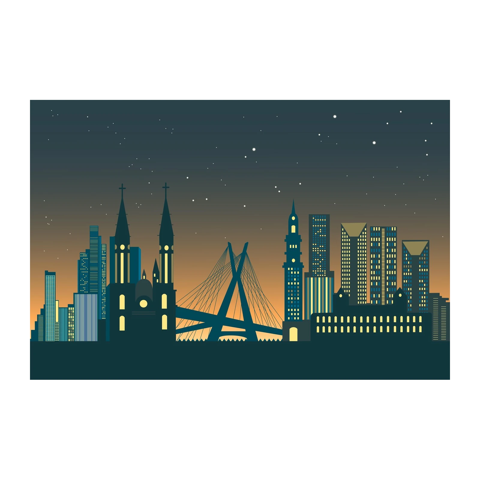 Night City Skyline Bridge Wall Art
