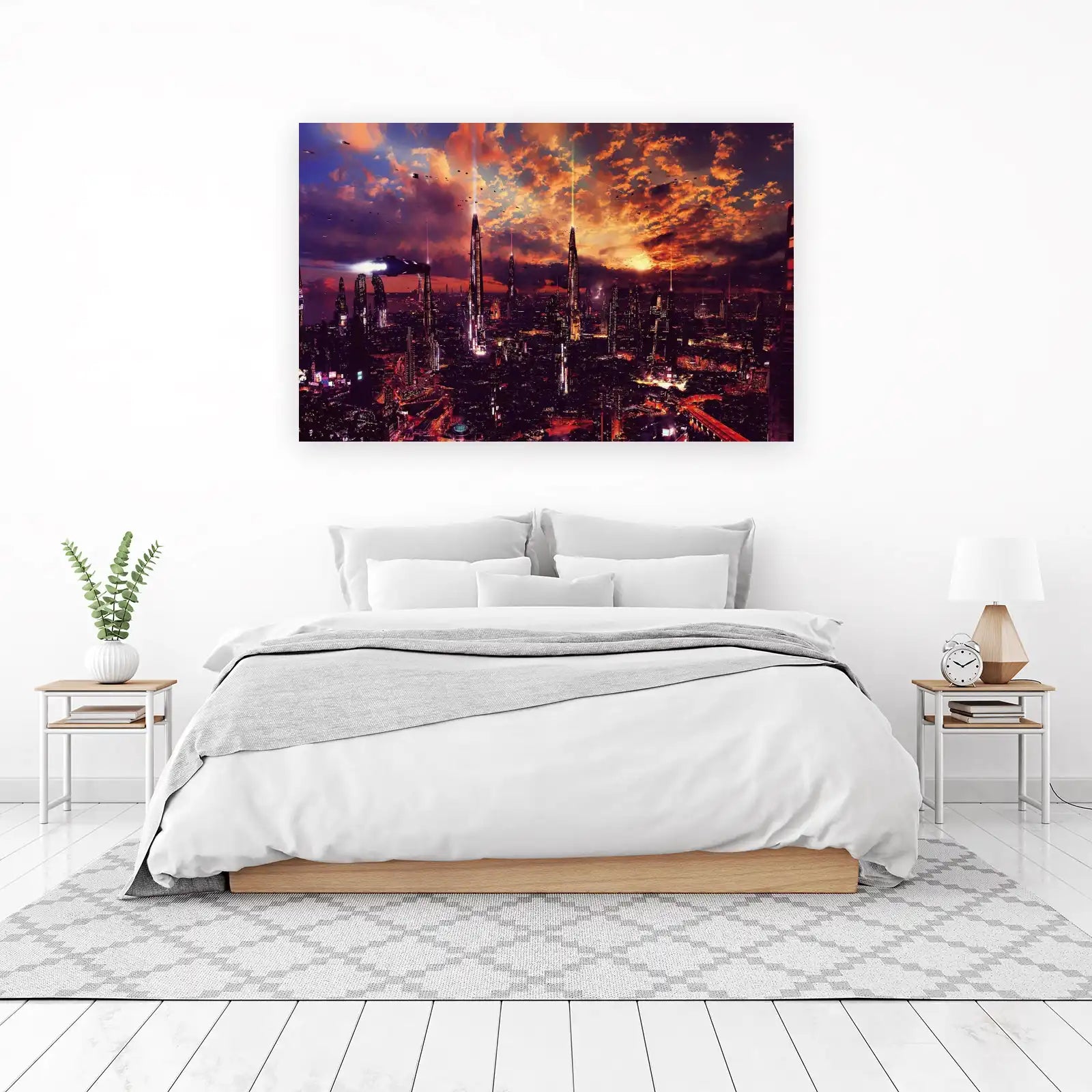 Futuristic Cityscape with Flying Cars Wall Art
