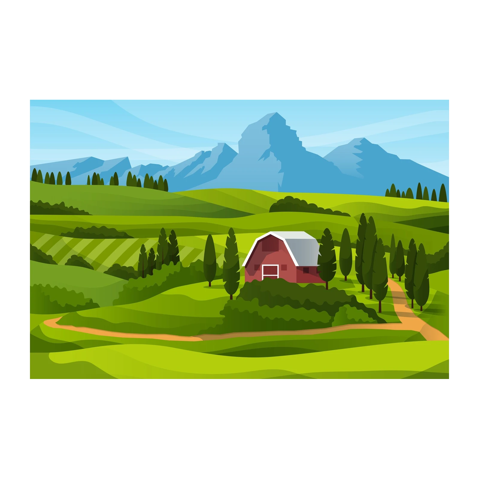 Serene Countryside Barn Landscape Wall Art