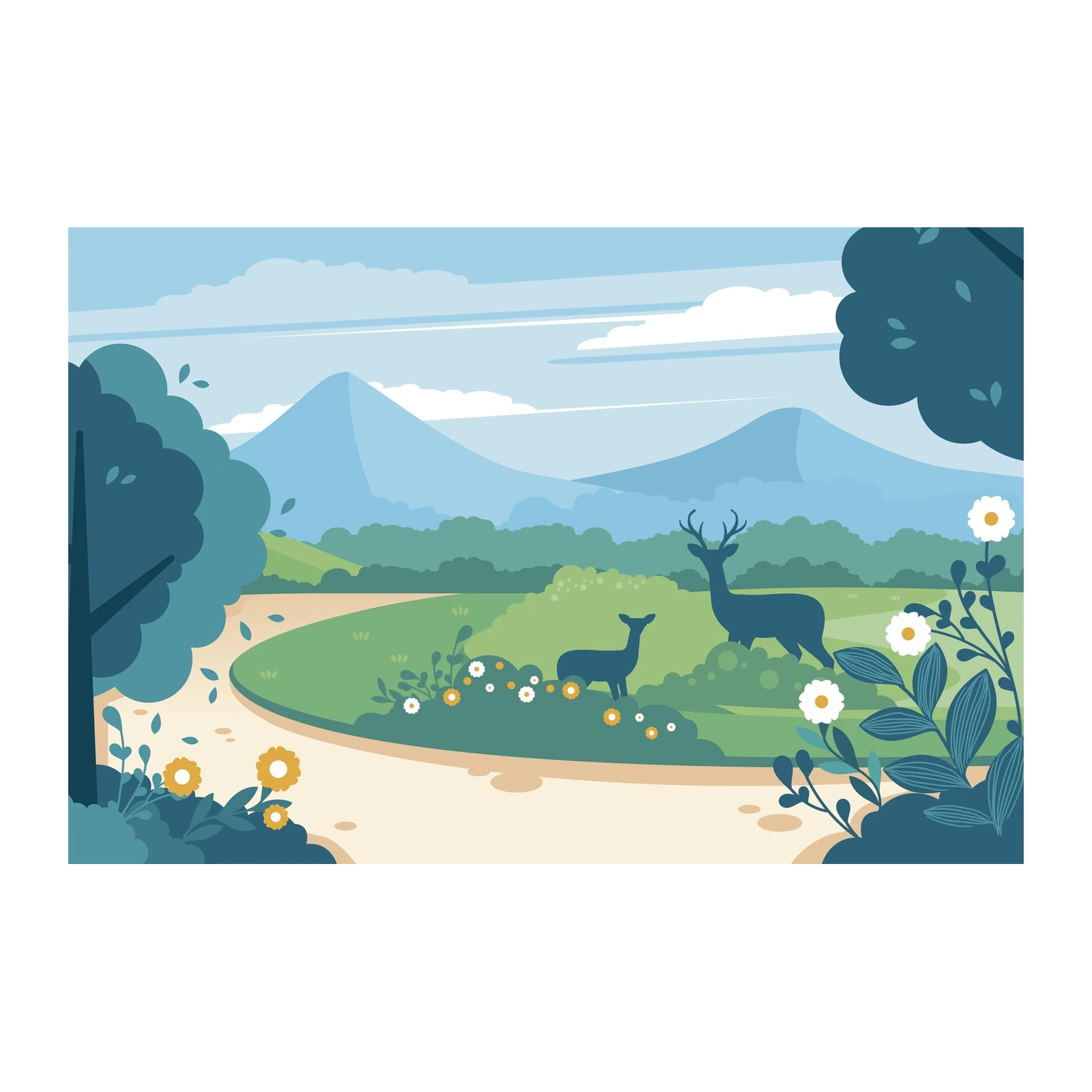 Serene Deer Landscape Wall Art