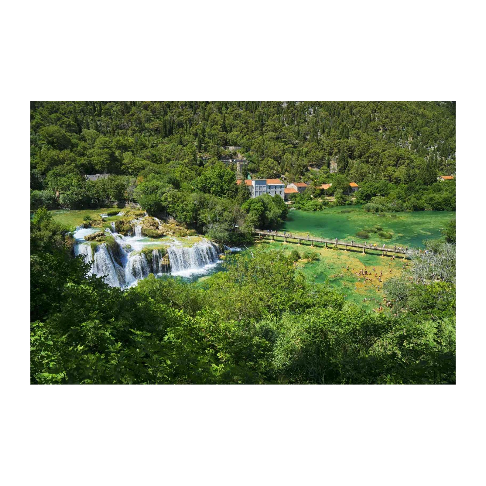 Serene Waterfall & Emerald Lake Wall Art