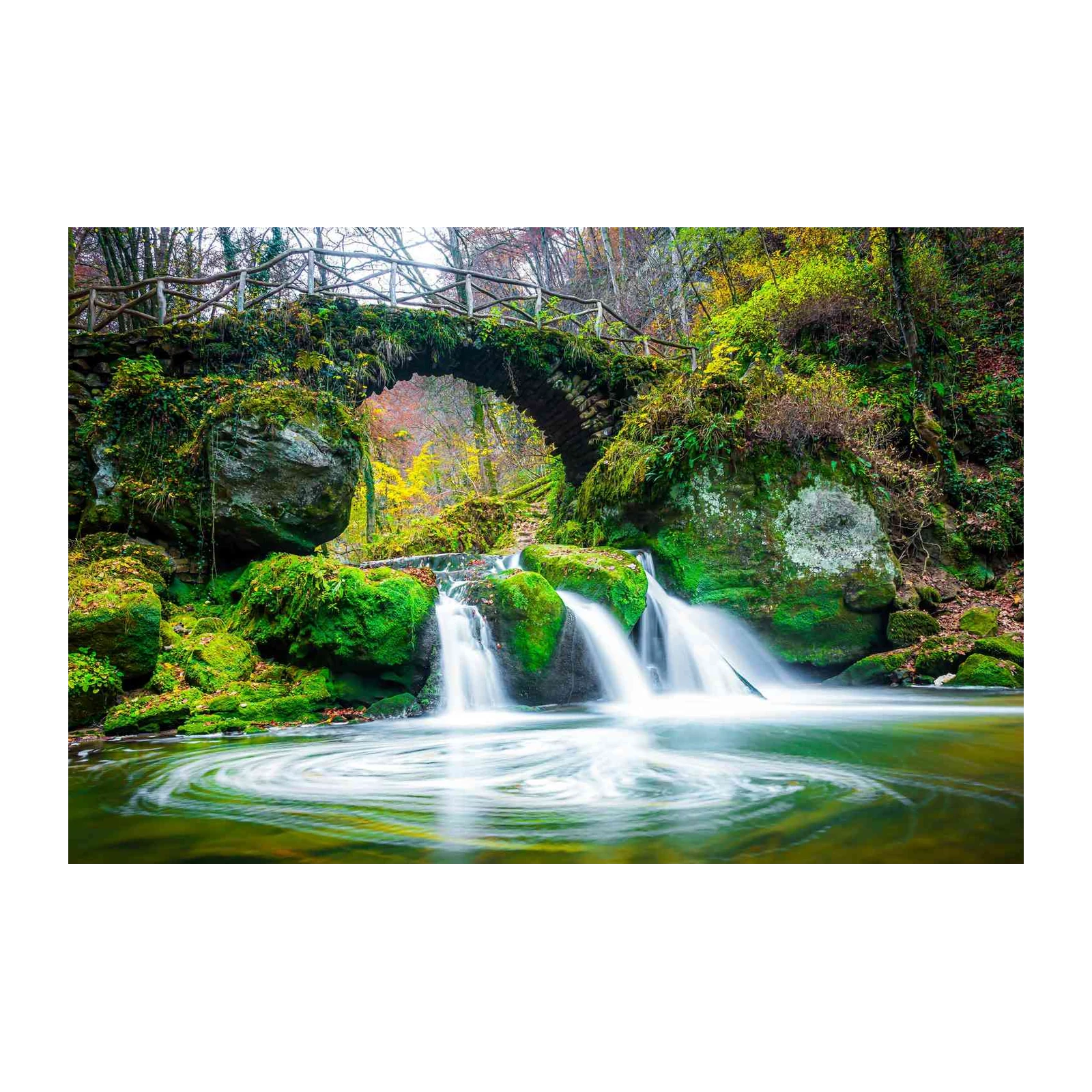 Enchanting Waterfall Bridge Landscape Wall Art