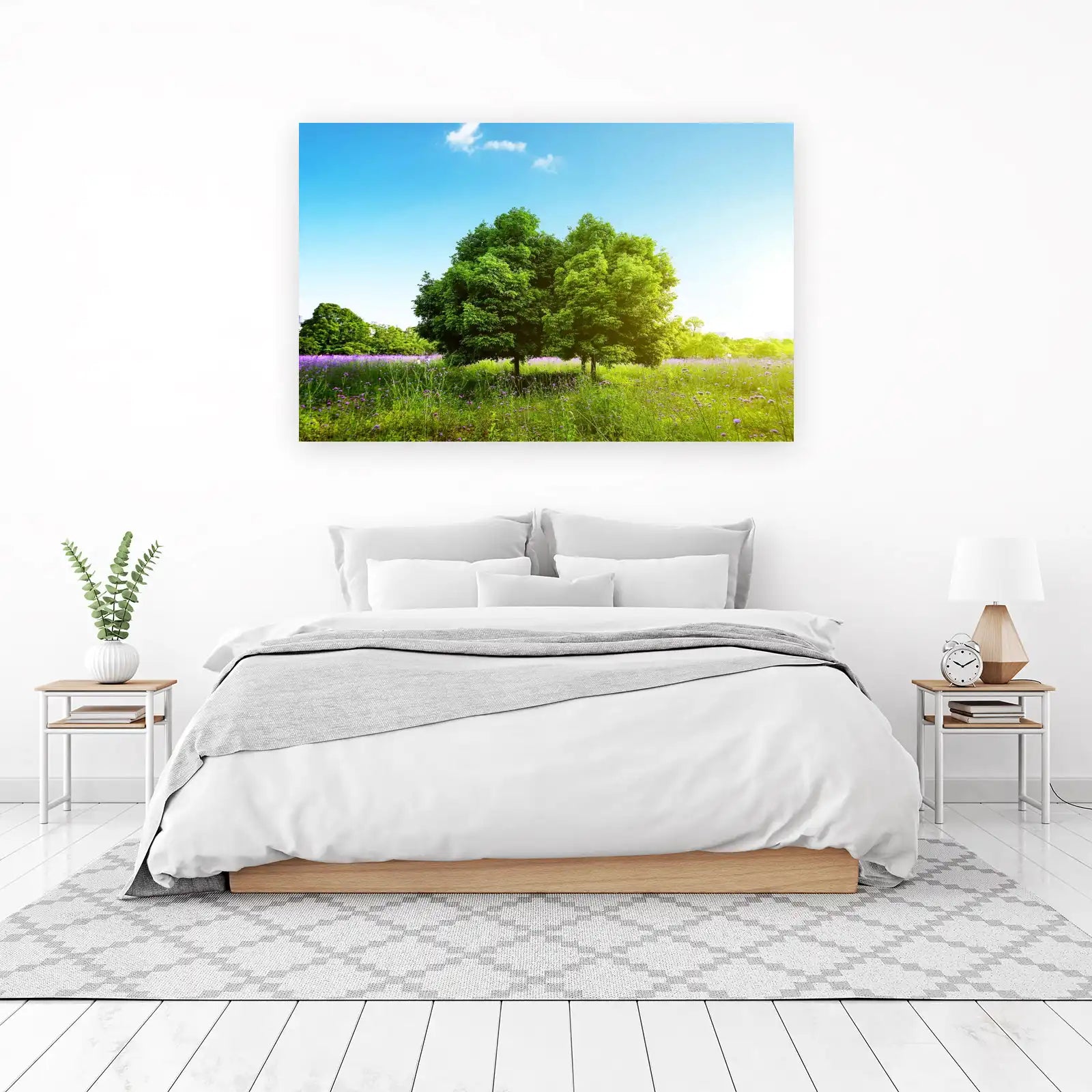 Serene Meadow Trees & Purple Flowers Wall Art