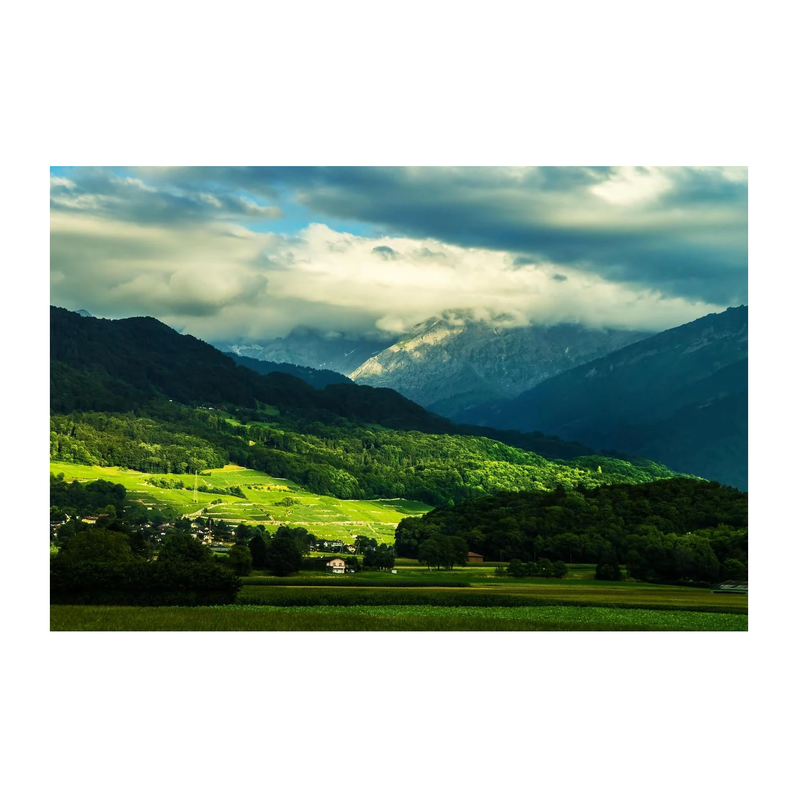Majestic Mountain Village Landscape Wall Art