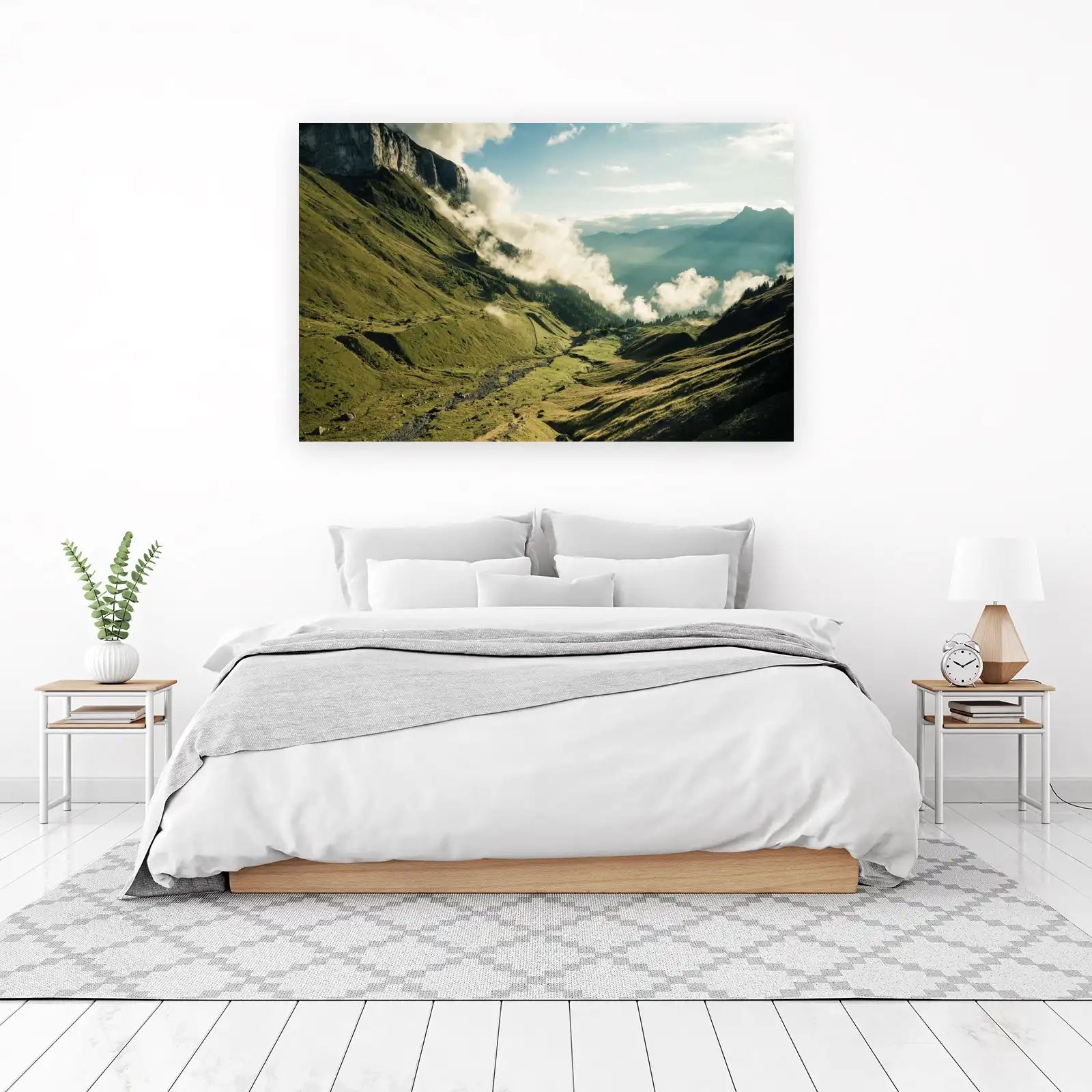 Misty Mountain Valley Landscape Wall Art